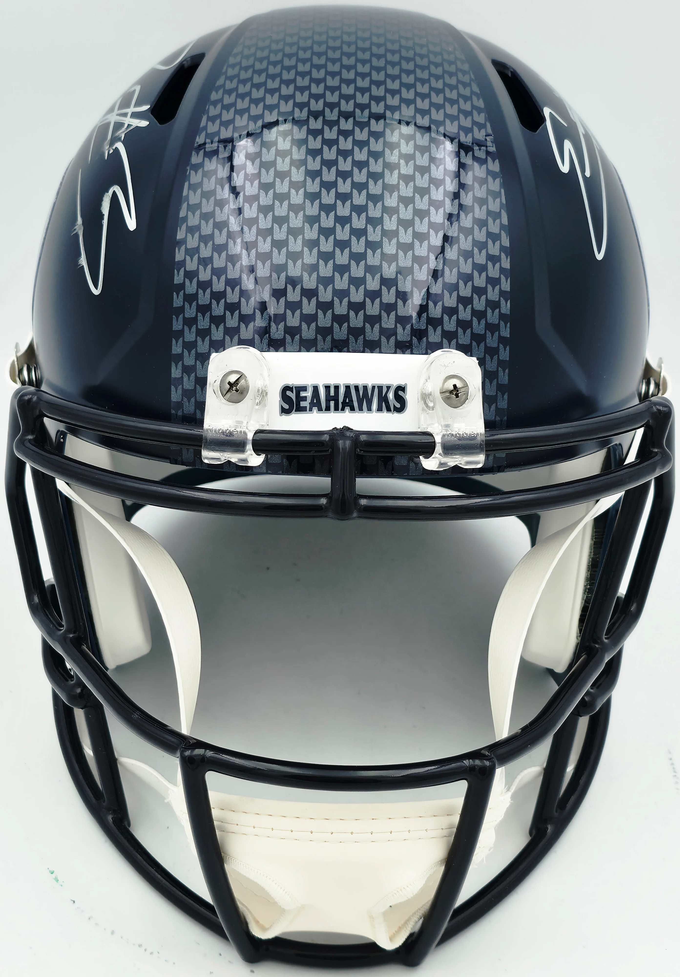 Nick Emmanwori Autographed Seattle Seahawks Blue Full Size Speed Replica Helmet (Signed Twice - Smudged) Beckett BAS Witness #4W530564 - Image 5
