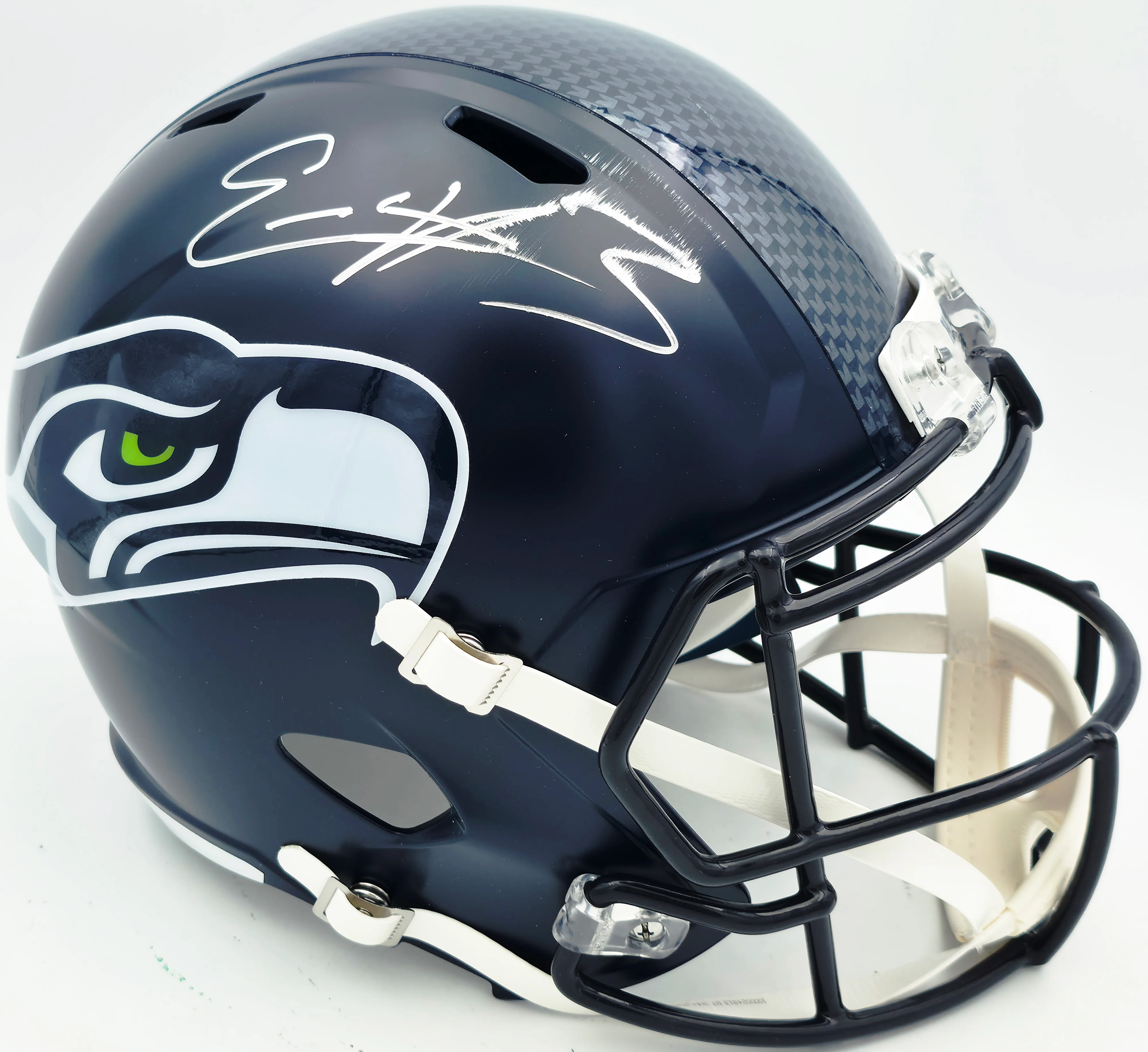 Nick Emmanwori Autographed Seattle Seahawks Blue Full Size Speed Replica Helmet (Signed Twice - Smudged) Beckett BAS Witness #4W530565 - Image 2