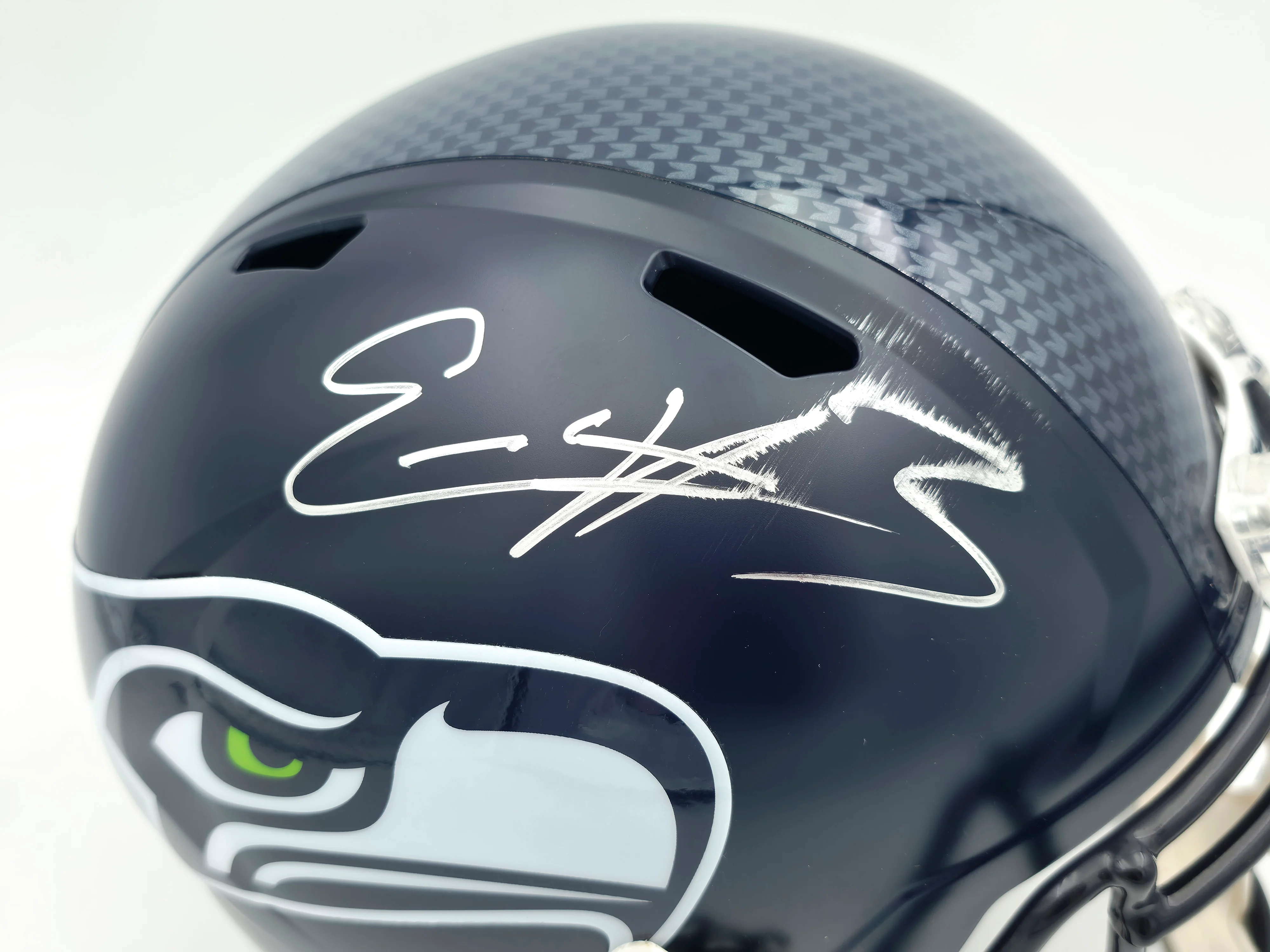 Nick Emmanwori Autographed Seattle Seahawks Blue Full Size Speed Replica Helmet (Signed Twice - Smudged) Beckett BAS Witness #4W530565 - Image 3