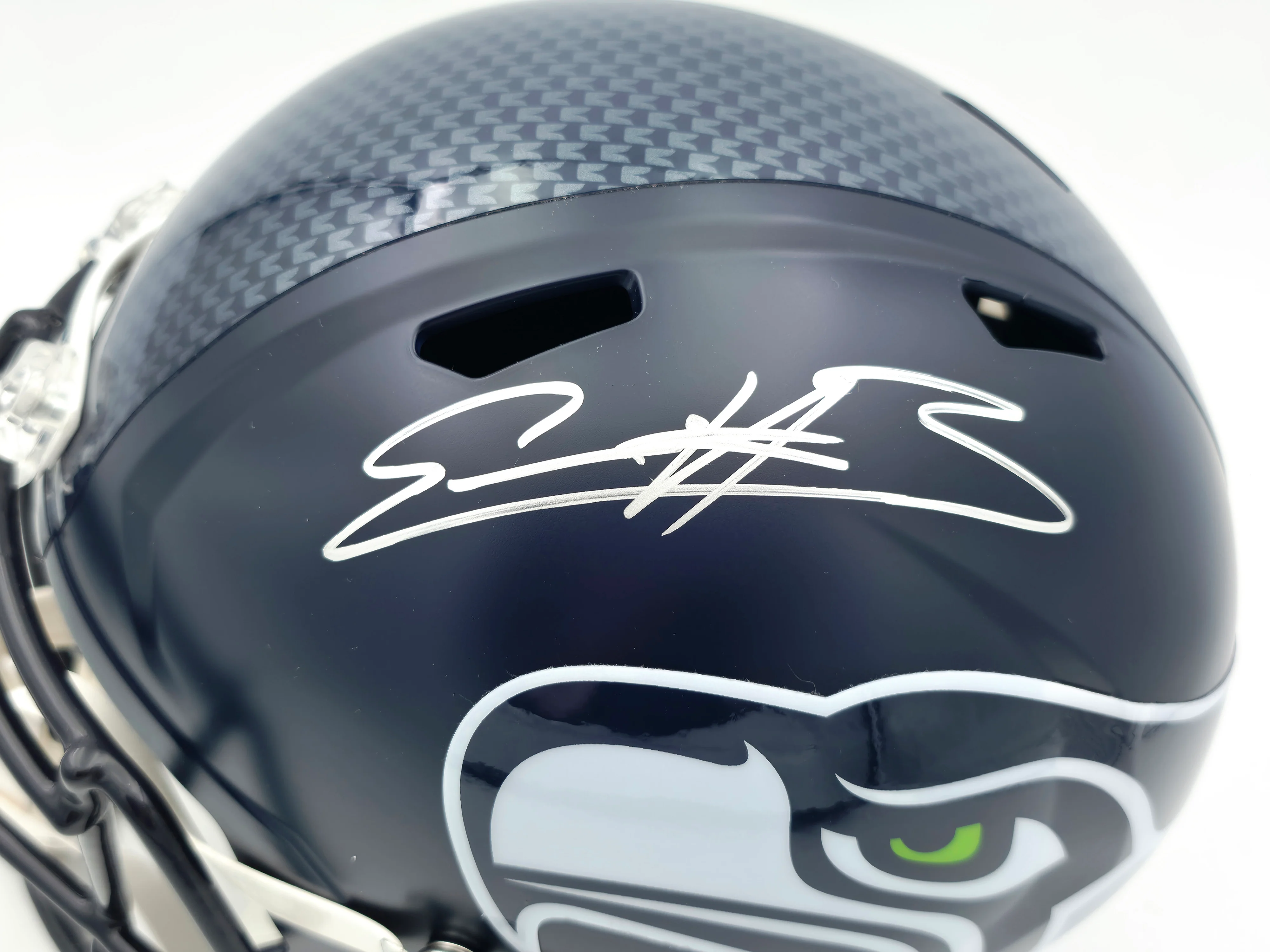 Nick Emmanwori Autographed Seattle Seahawks Blue Full Size Speed Replica Helmet (Signed Twice - Smudged) Beckett BAS Witness #4W530565 - Image 4