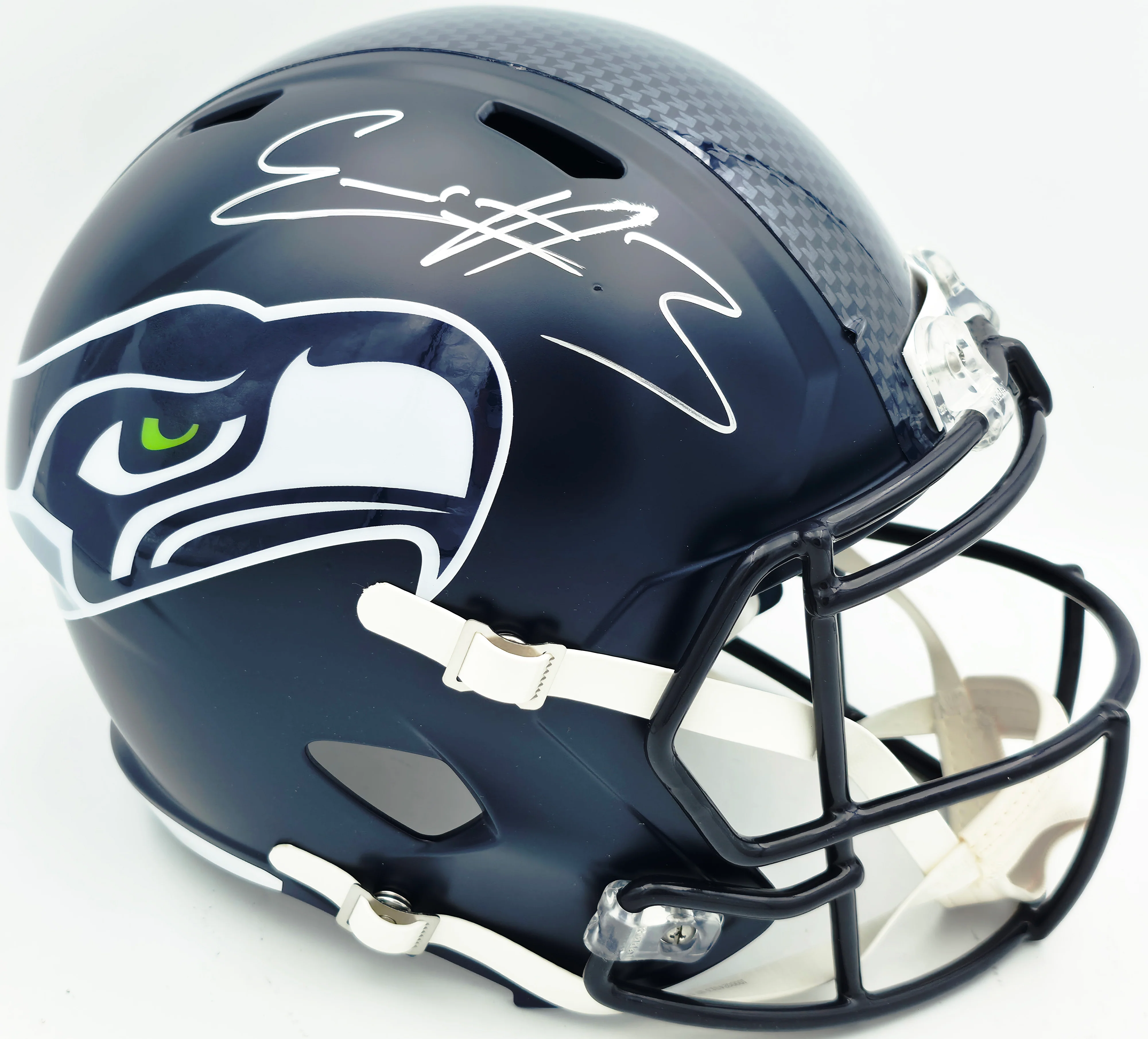 Nick Emmanwori Autographed Seattle Seahawks Blue Full Size Speed Replica Helmet (Signed Twice - Smudged) Beckett BAS Witness #4W530566 - Image 2