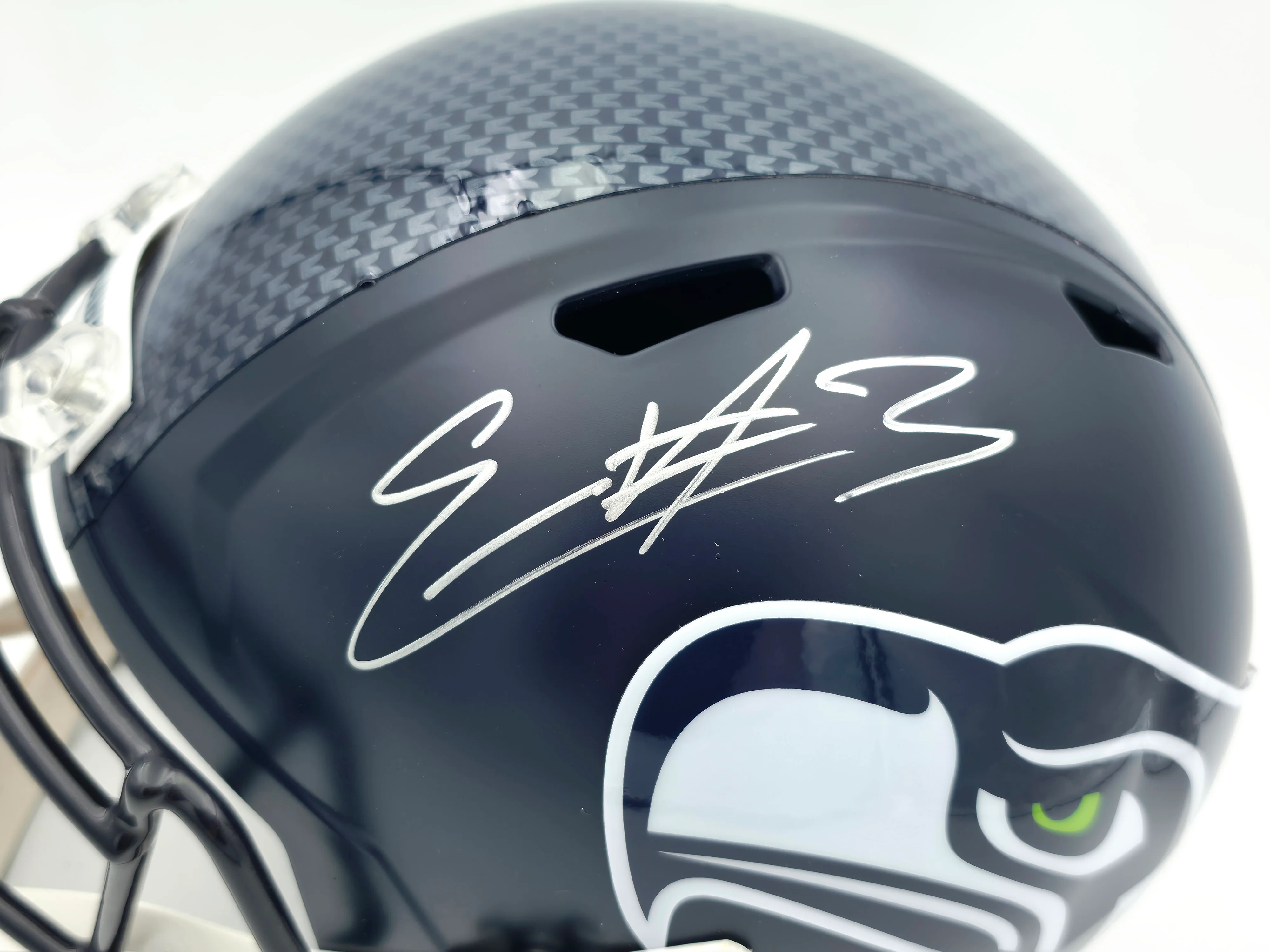 Nick Emmanwori Autographed Seattle Seahawks Blue Full Size Speed Replica Helmet (Signed Twice - Smudged) Beckett BAS Witness #4W530566 - Image 4
