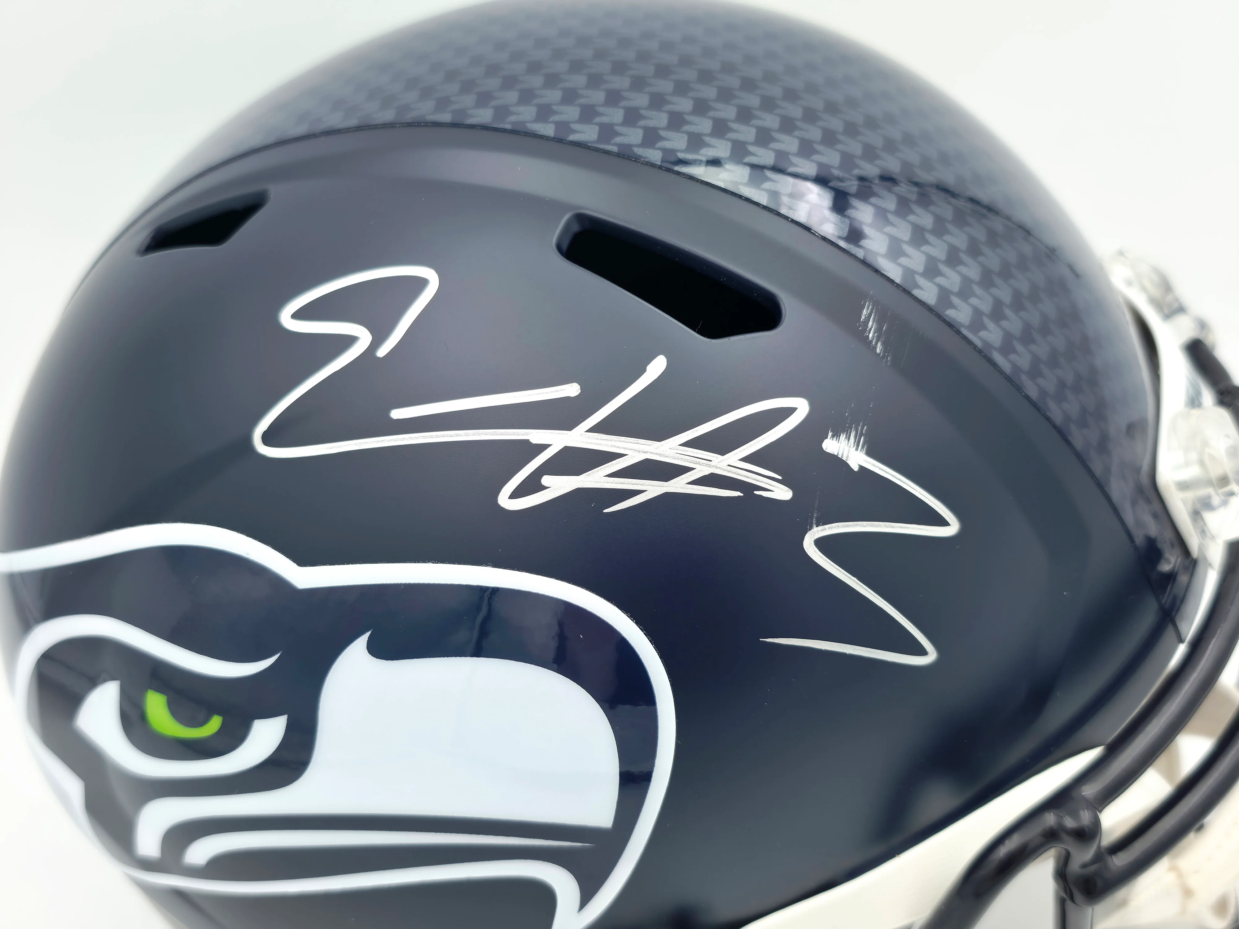 Nick Emmanwori Autographed Seattle Seahawks Blue Full Size Speed Replica Helmet (Signed Twice - Smudged) Beckett BAS Witness #4W530567 - Image 3