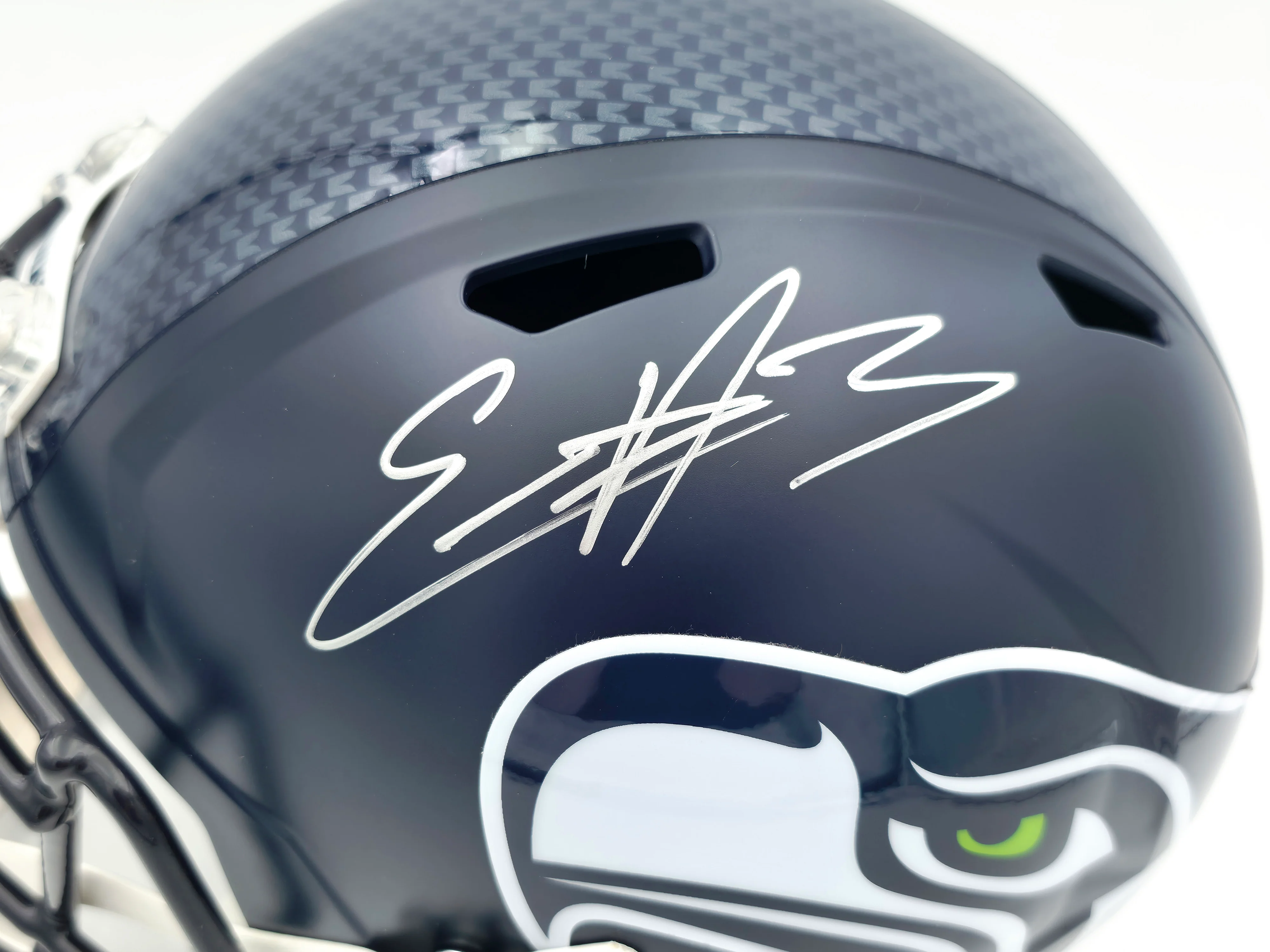 Nick Emmanwori Autographed Seattle Seahawks Blue Full Size Speed Replica Helmet (Signed Twice - Smudged) Beckett BAS Witness #4W530567 - Image 4