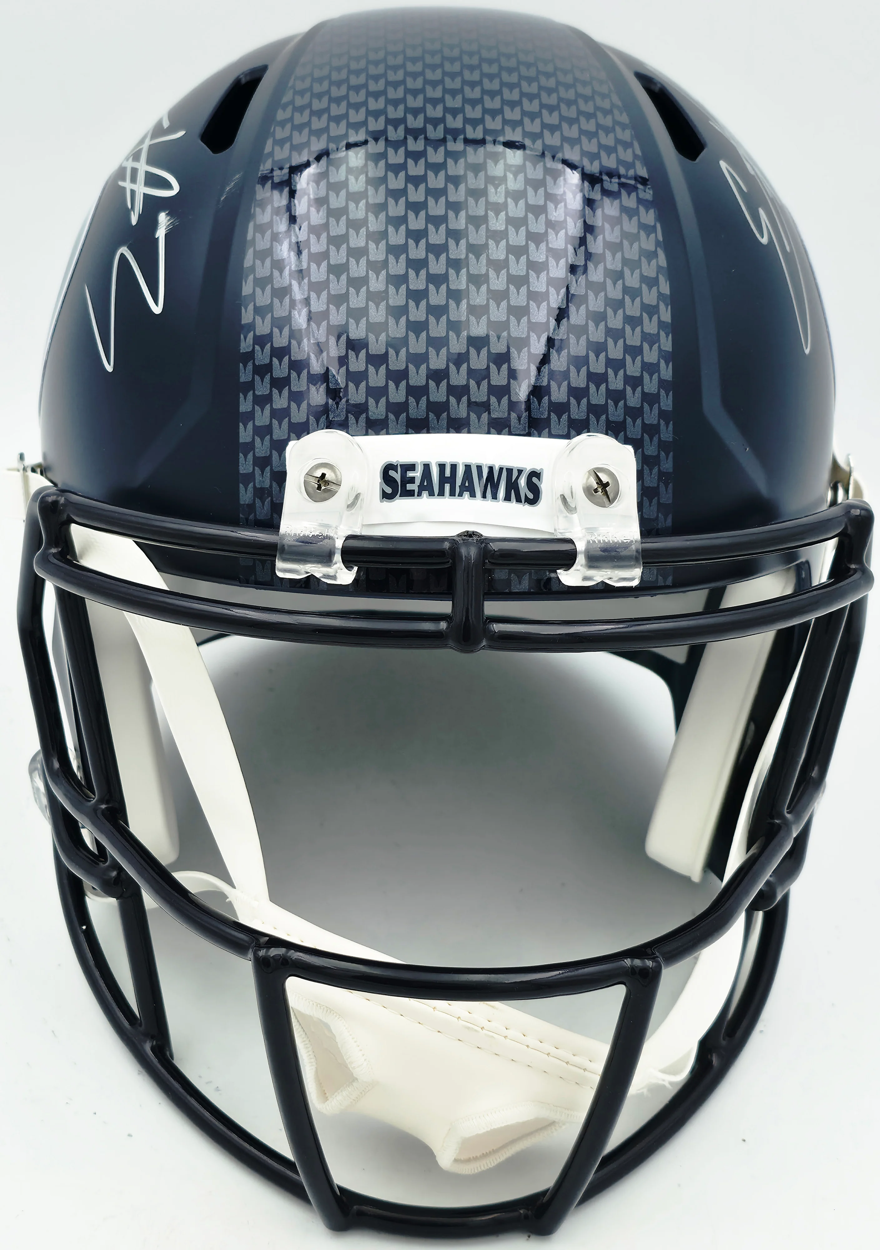 Nick Emmanwori Autographed Seattle Seahawks Blue Full Size Speed Replica Helmet (Signed Twice - Smudged) Beckett BAS Witness #4W530567 - Image 5