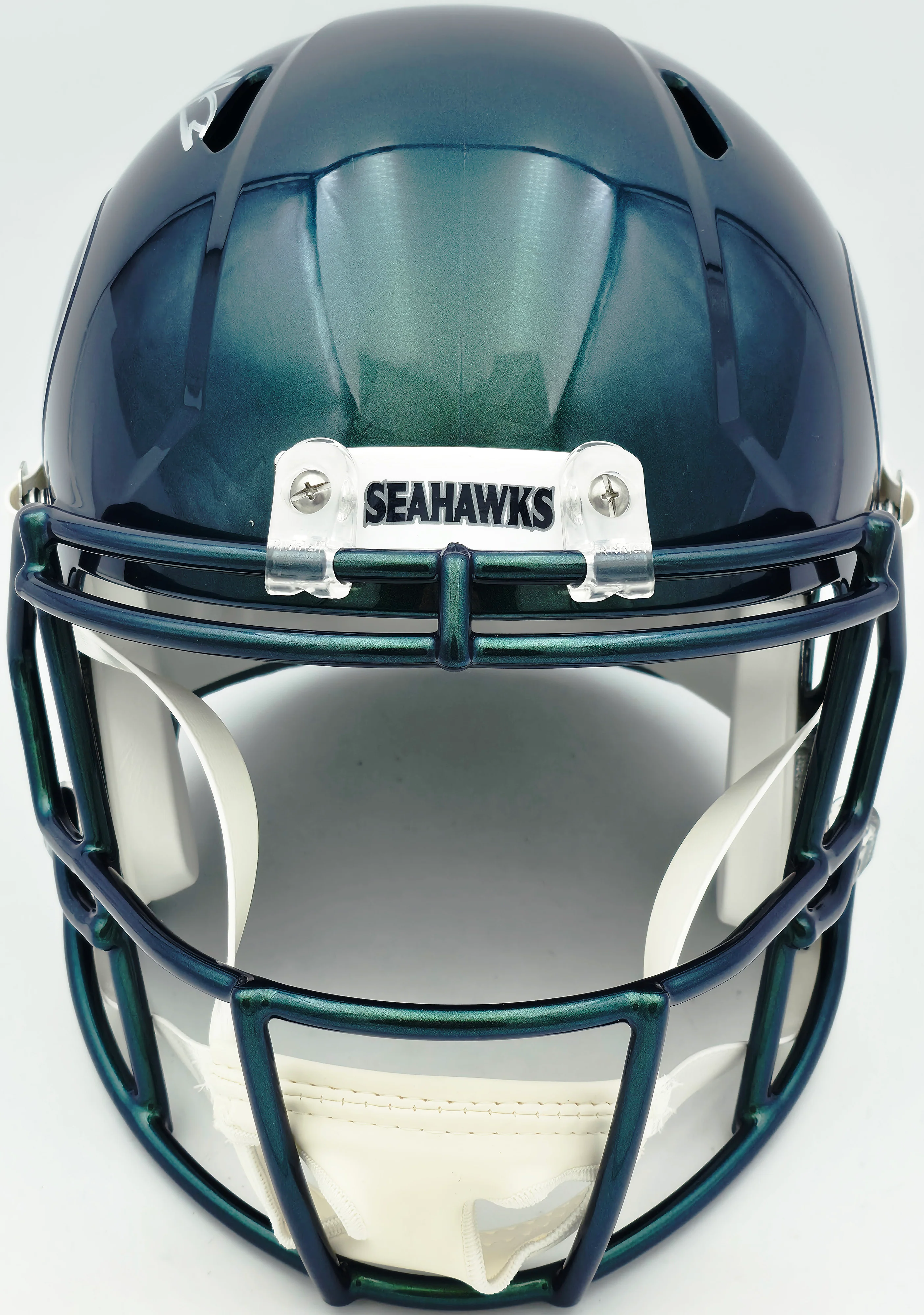 Nick Emmanwori Autographed Seattle Seahawks Metallic Green Rivalries Full Size Speed Replica Helmet Beckett BAS Witness Stock #260082 - Image 3