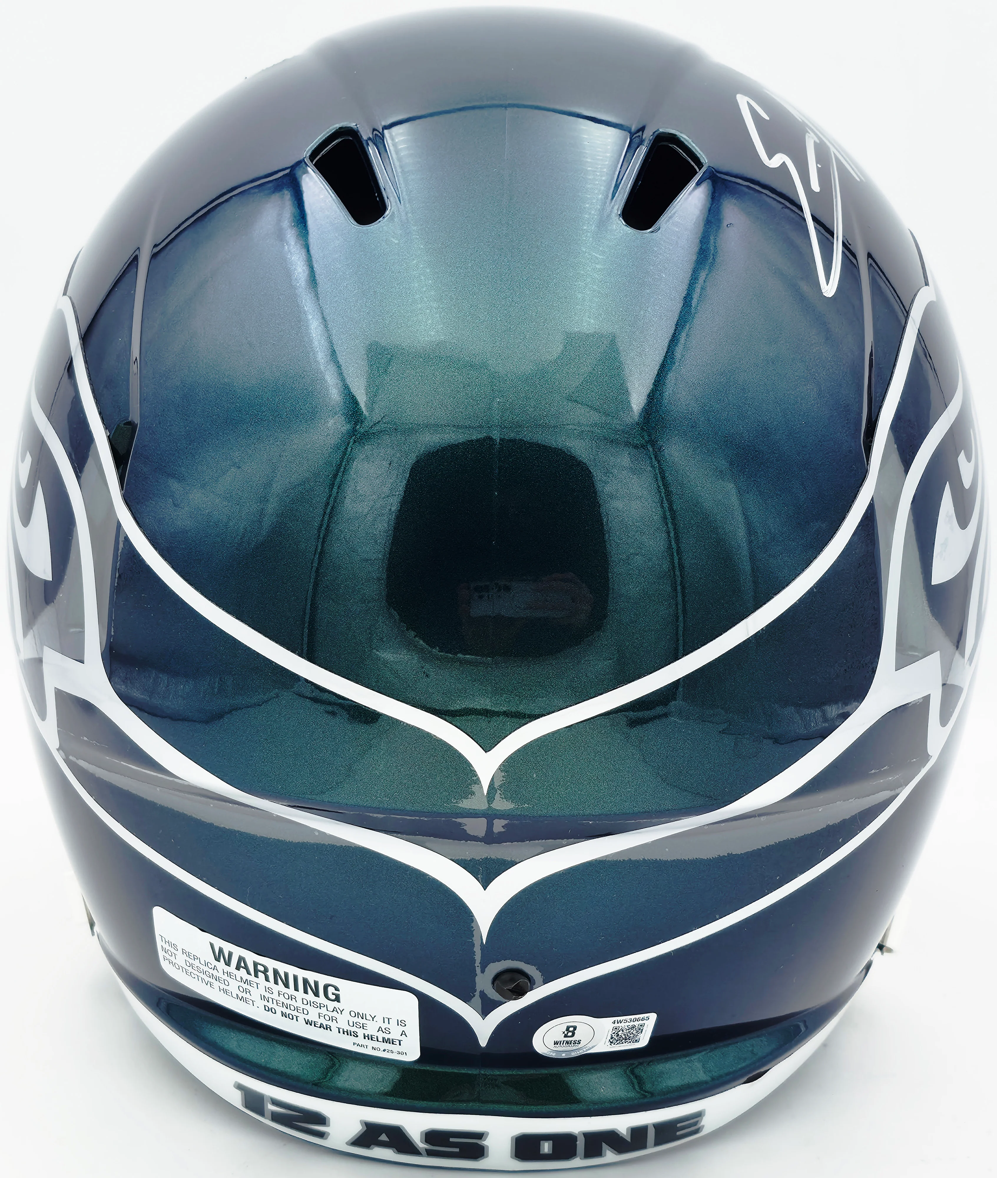 Nick Emmanwori Autographed Seattle Seahawks Metallic Green Rivalries Full Size Speed Replica Helmet Beckett BAS Witness Stock #260082 - Image 4