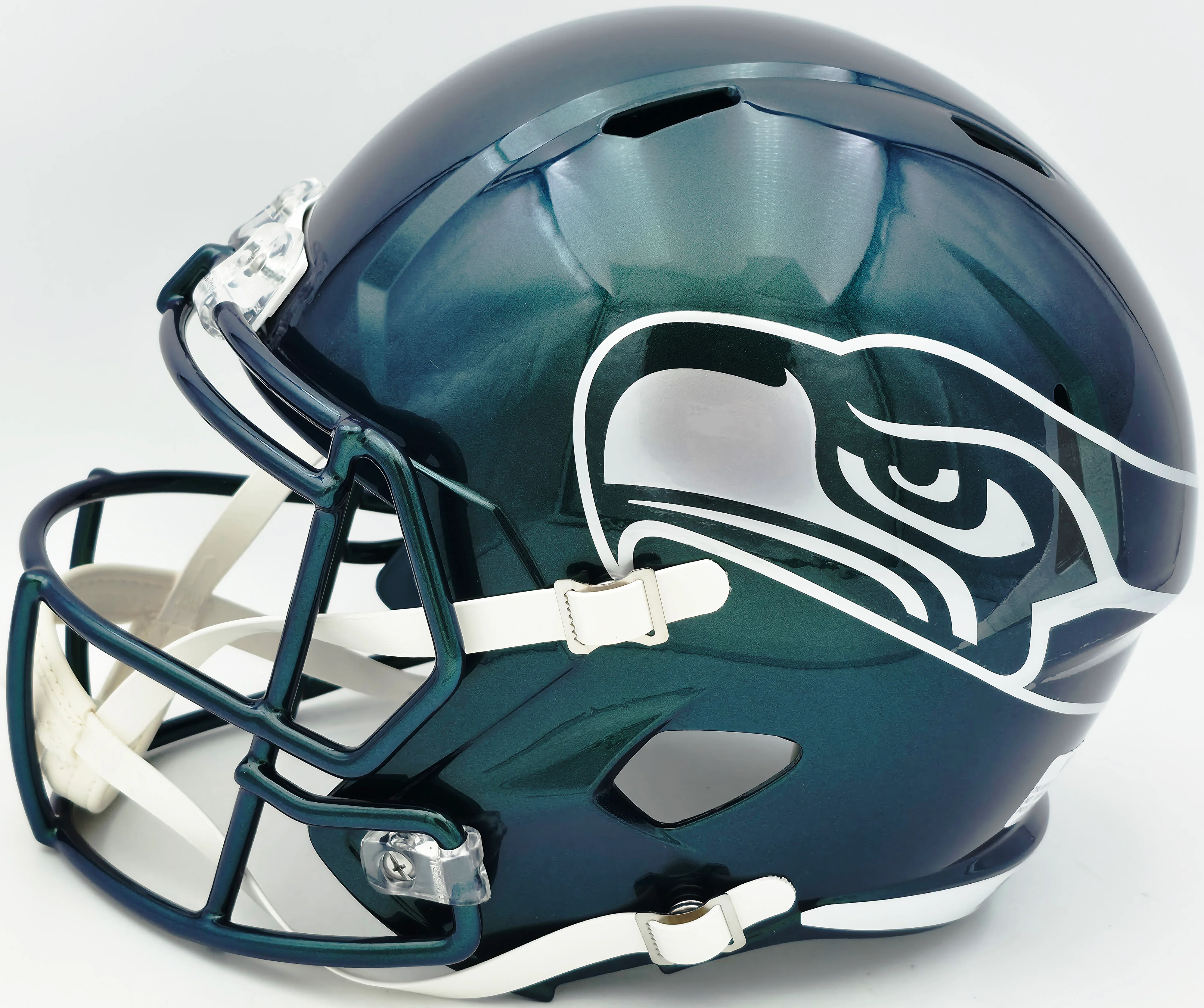 Nick Emmanwori Autographed Seattle Seahawks Metallic Green Rivalries Full Size Speed Replica Helmet Beckett BAS Witness Stock #260082 - Image 5