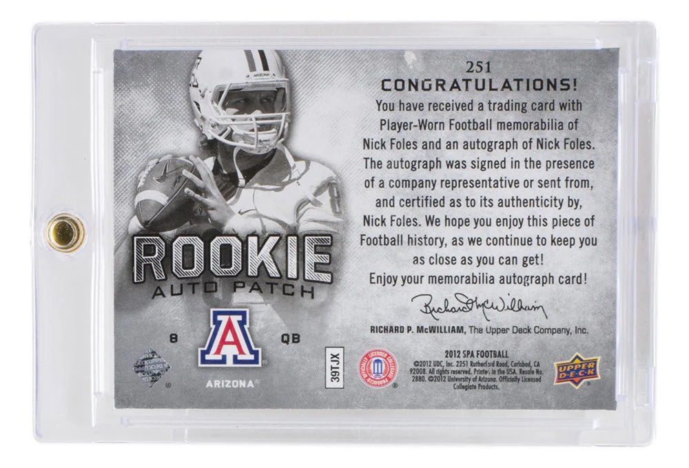 Nick Foles Signed 2012 Upper Deck Rookie Patch Card #253 243/885 Slabbed - Image 3