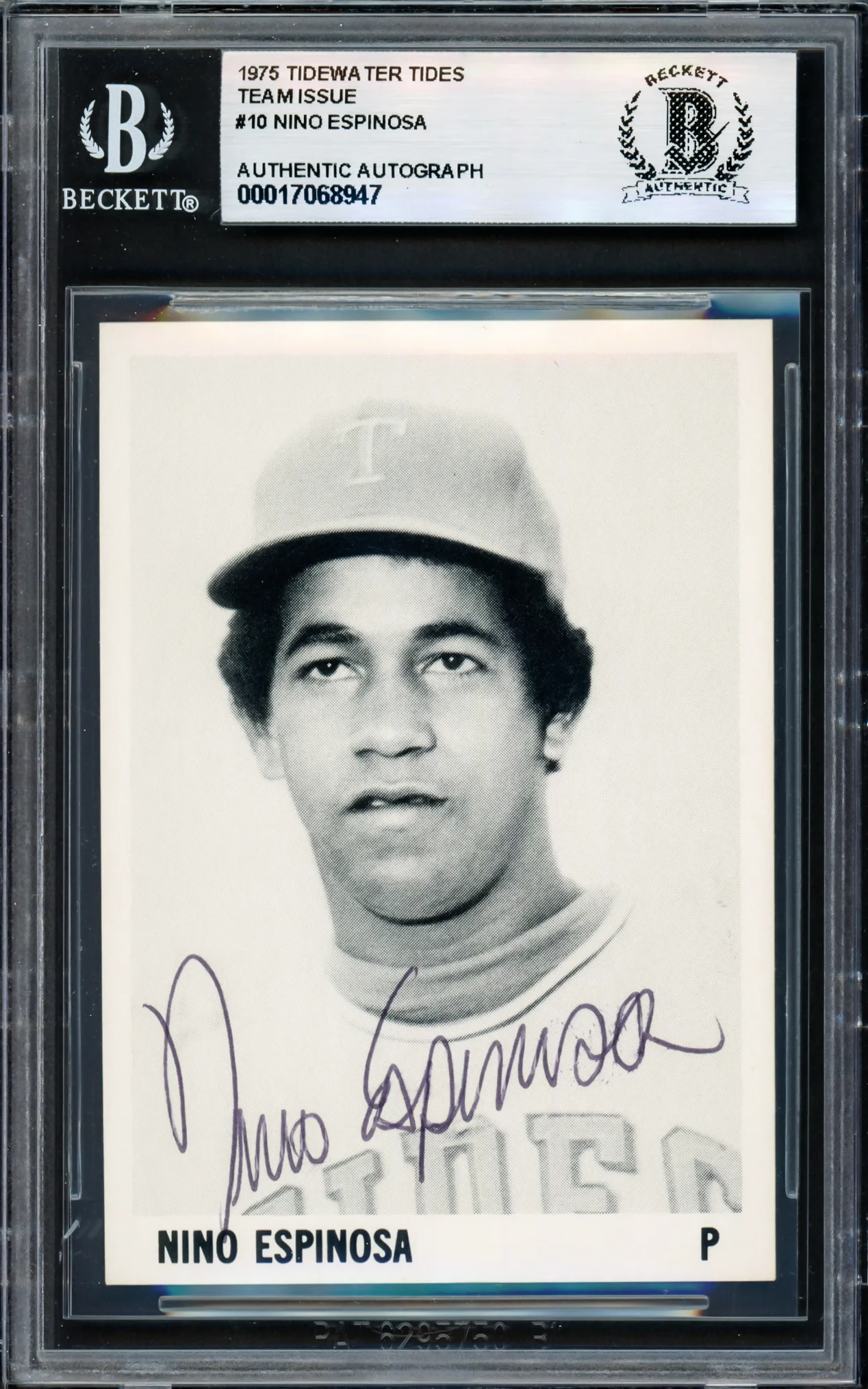 Nino Espinosa Autographed 1975 Stewart Sandwiches Rookie Card #10 Tidewater Tides Beckett BAS #17068947