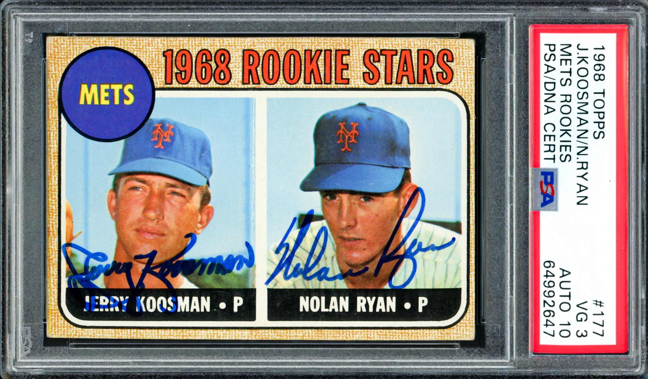 Nolan Ryan Autographed 1968 Topps Rookie Card #177 New York Mets PSA 3 Auto Grade Gem Mint 10 PSA/DNA #64992647