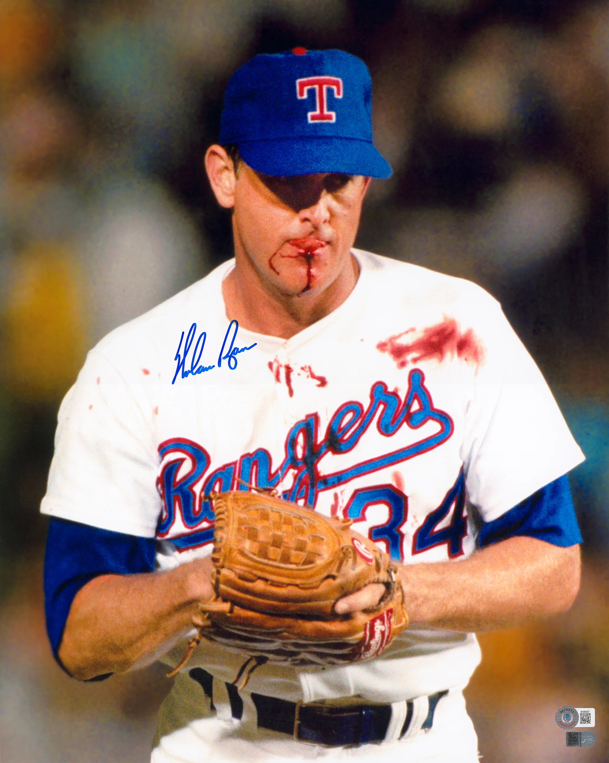 Nolan Ryan Autographed Framed 16x20 Photo Texas Rangers Bloody Beckett BAS QR Stock #254254 - Image 2