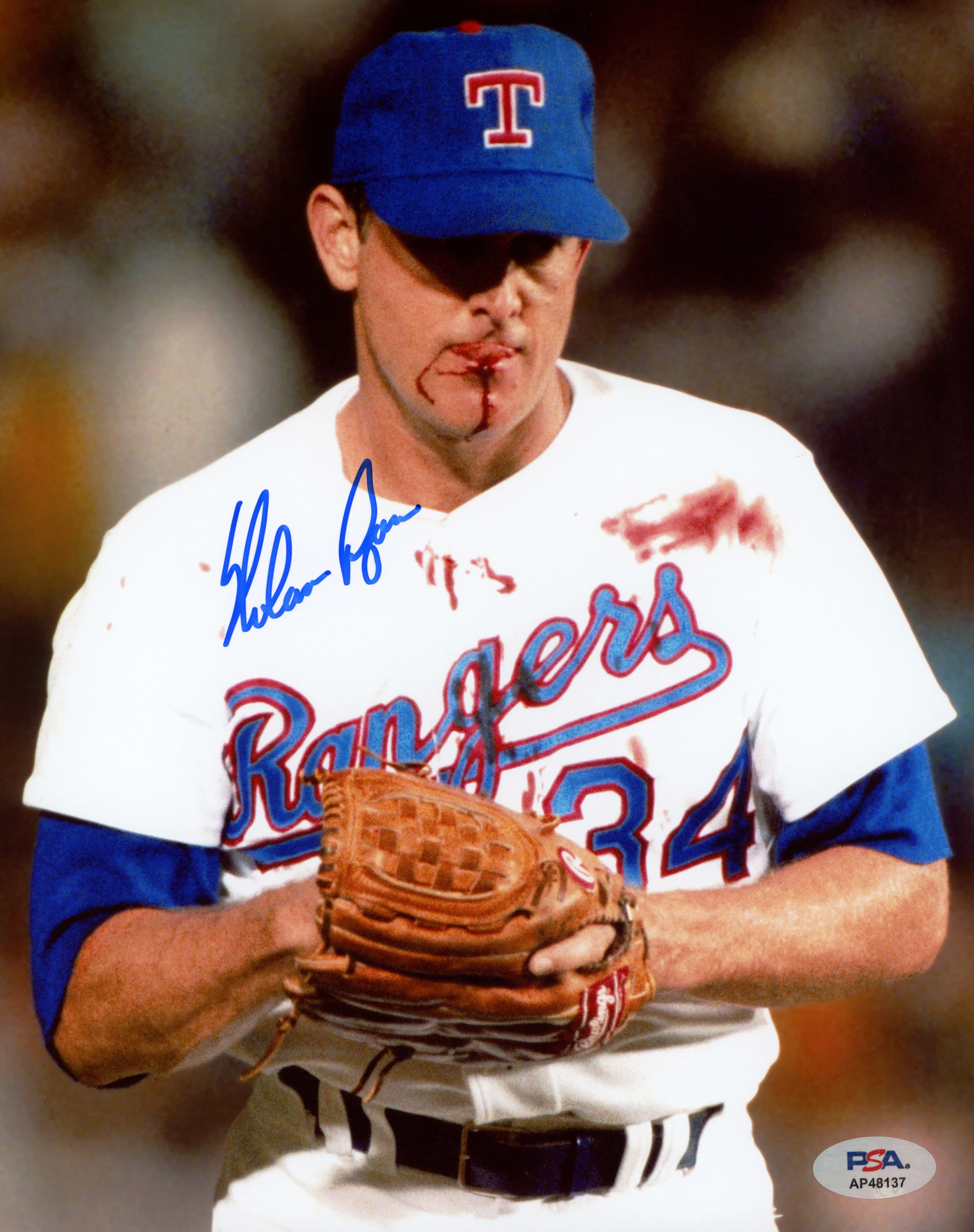 Nolan Ryan Autographed Framed 8x10 Photo Texas Rangers Bloody Lip PSA/DNA Stock #256686 - Image 2