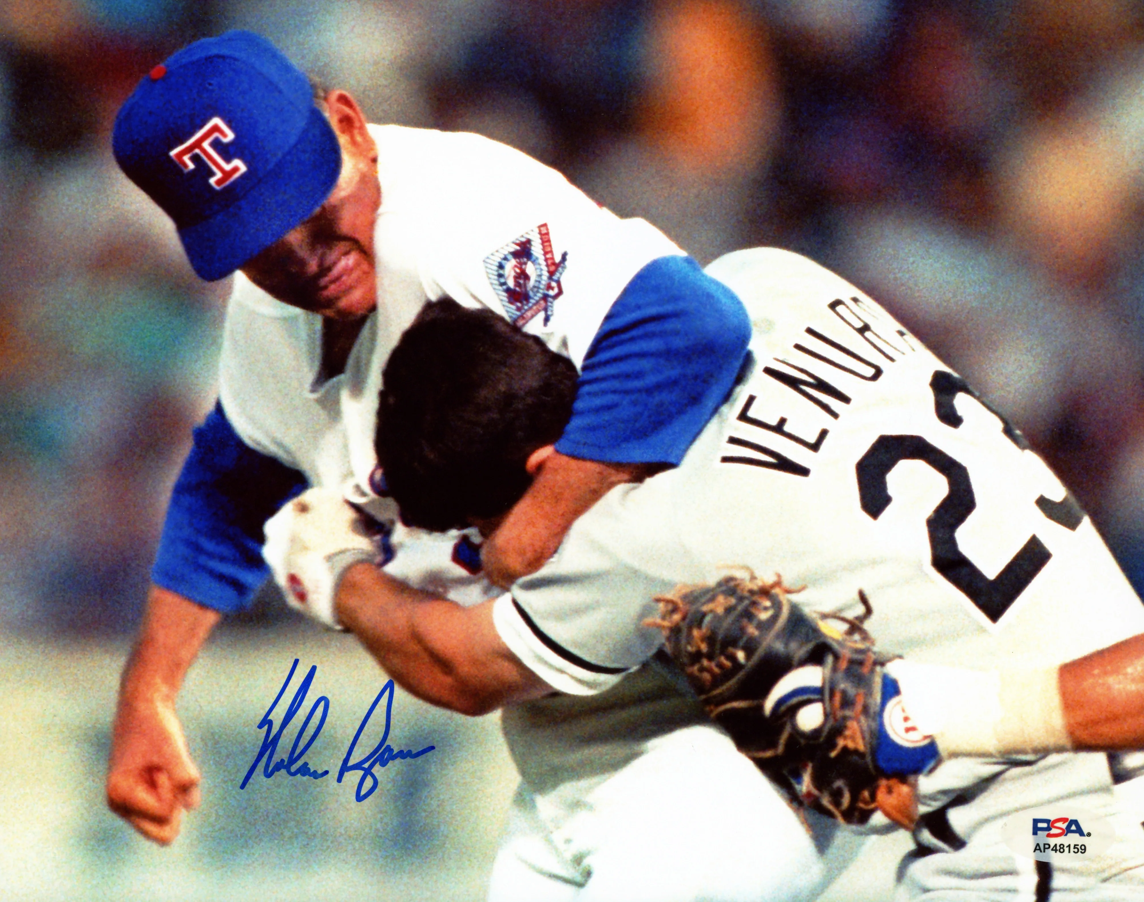 Nolan Ryan Autographed Framed 8x10 Photo Texas Rangers Fight vs. Robin Ventura PSA/DNA Stock #254292 - Image 2