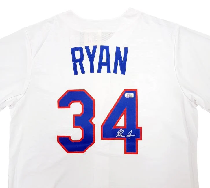 Nolan Ryan Signed Texas Rangers Nike Cooperstown Collection Baseball Jersey BAS - Image 2