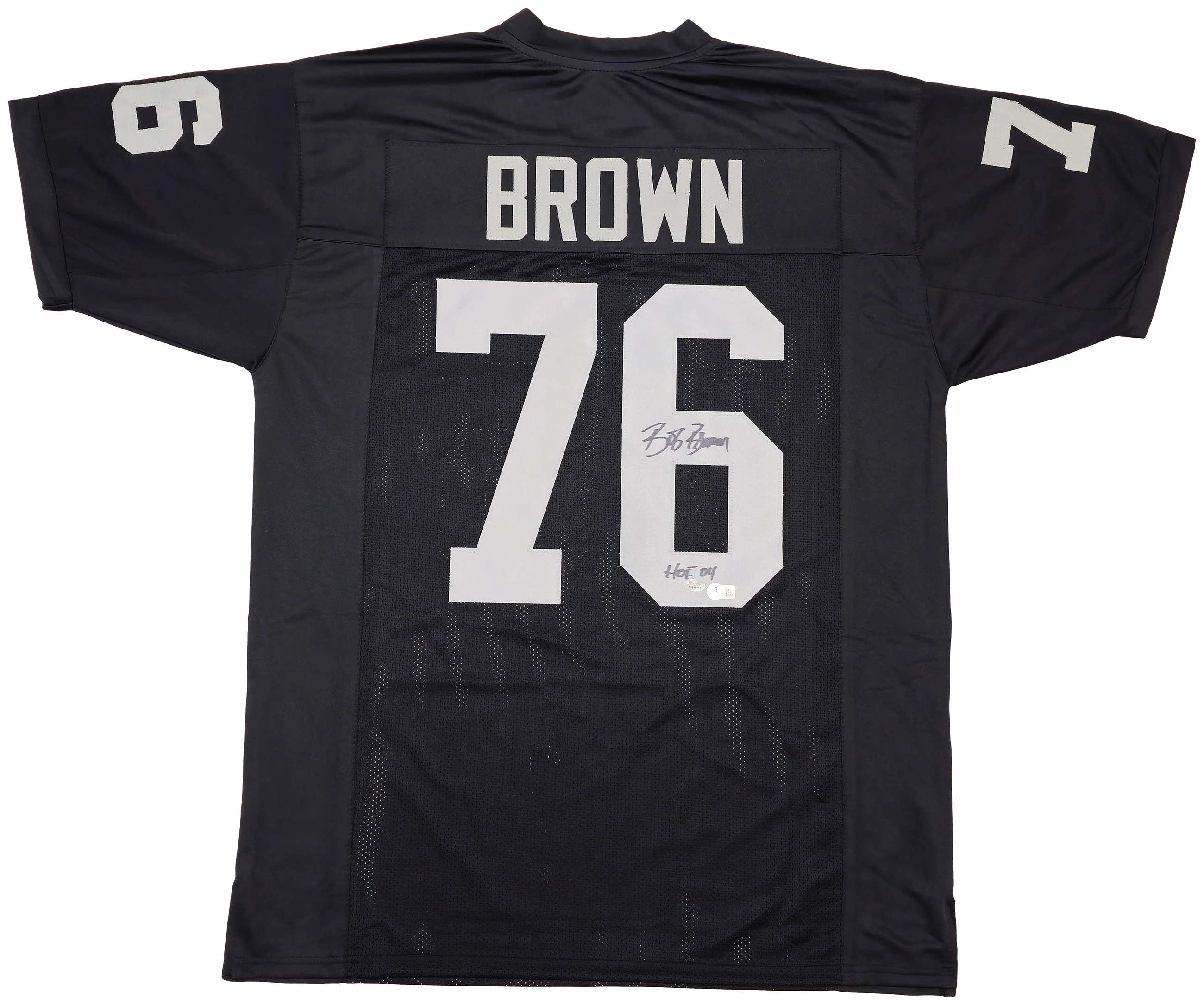 Oakland Raiders Bob Brown Autographed Black Jersey "HOF 04" Beckett BAS QR Stock #229533 - Image 2