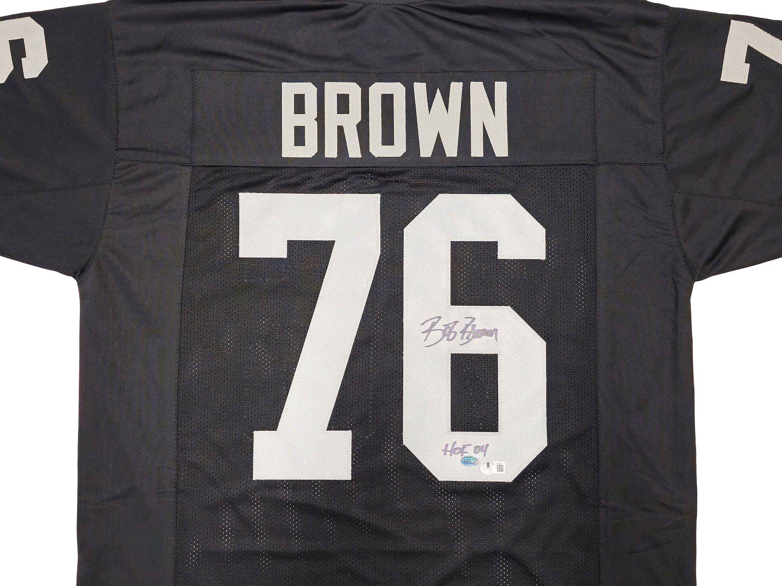 Oakland Raiders Bob Brown Autographed Black Jersey "HOF 04" Beckett BAS QR Stock #229533 - Image 3