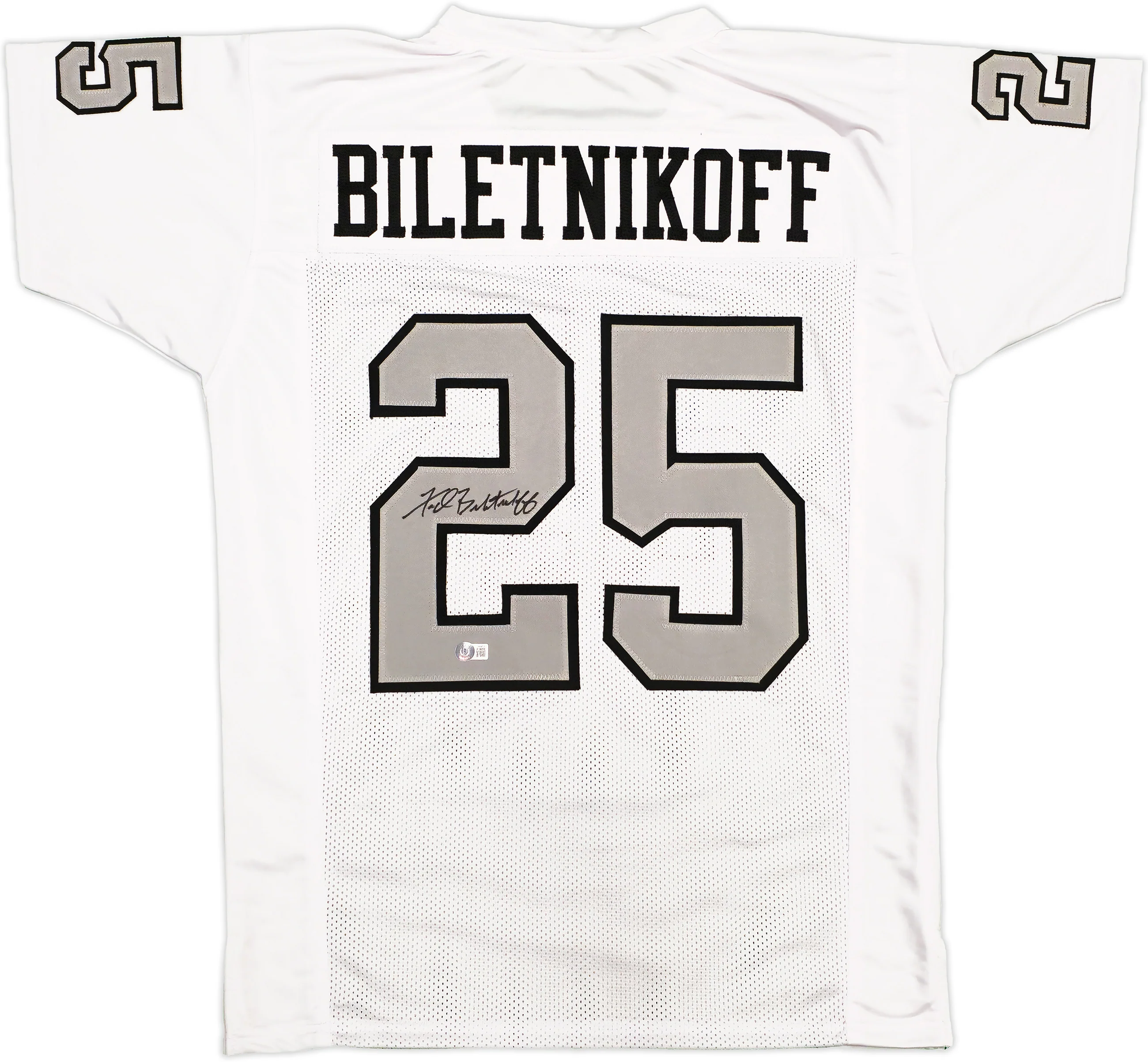 Oakland Raiders Fred Biletnikoff Autographed White Jersey Beckett BAS Witness Stock #232609 - Image 2