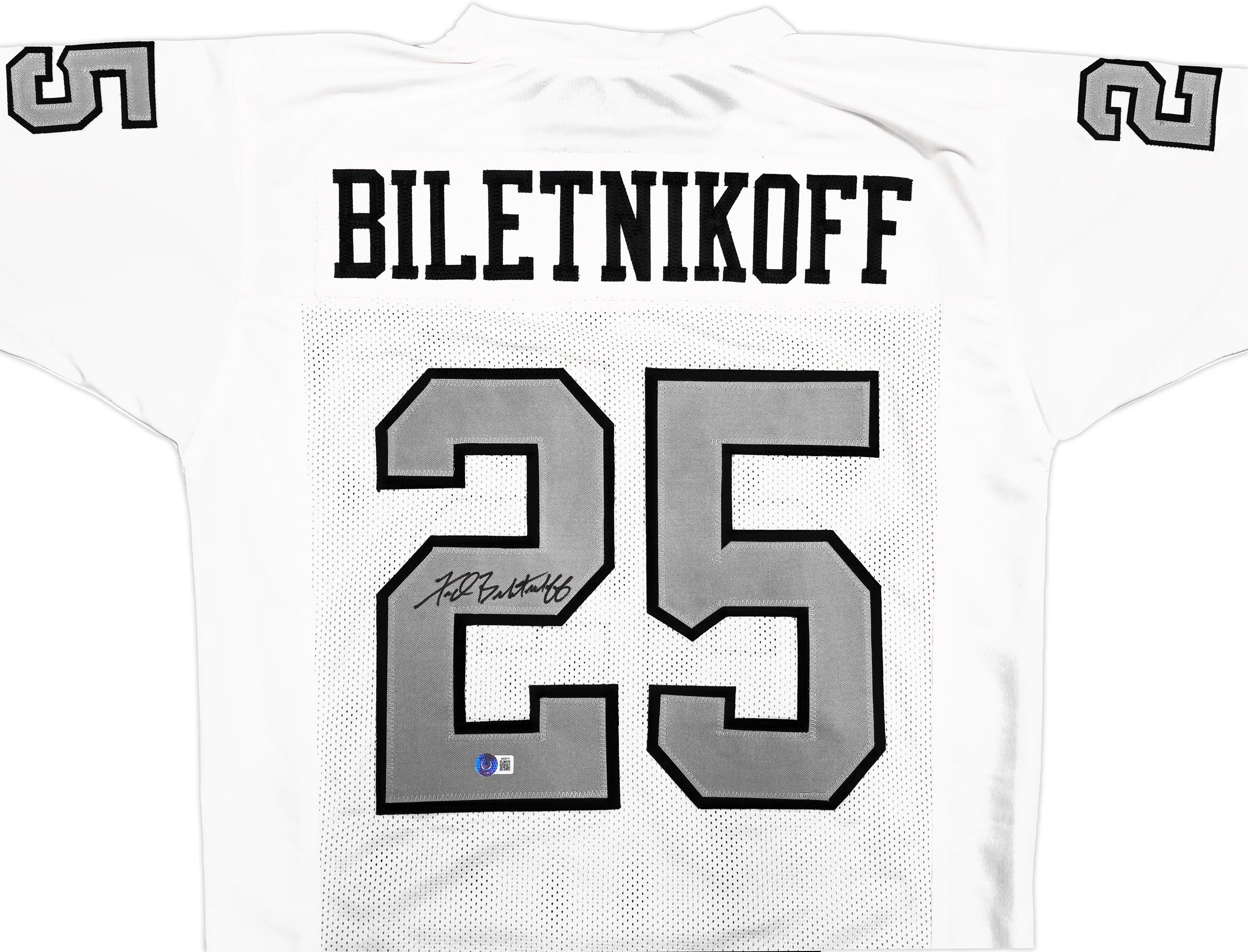 Oakland Raiders Fred Biletnikoff Autographed White Jersey Beckett BAS Witness Stock #232609 - Image 3