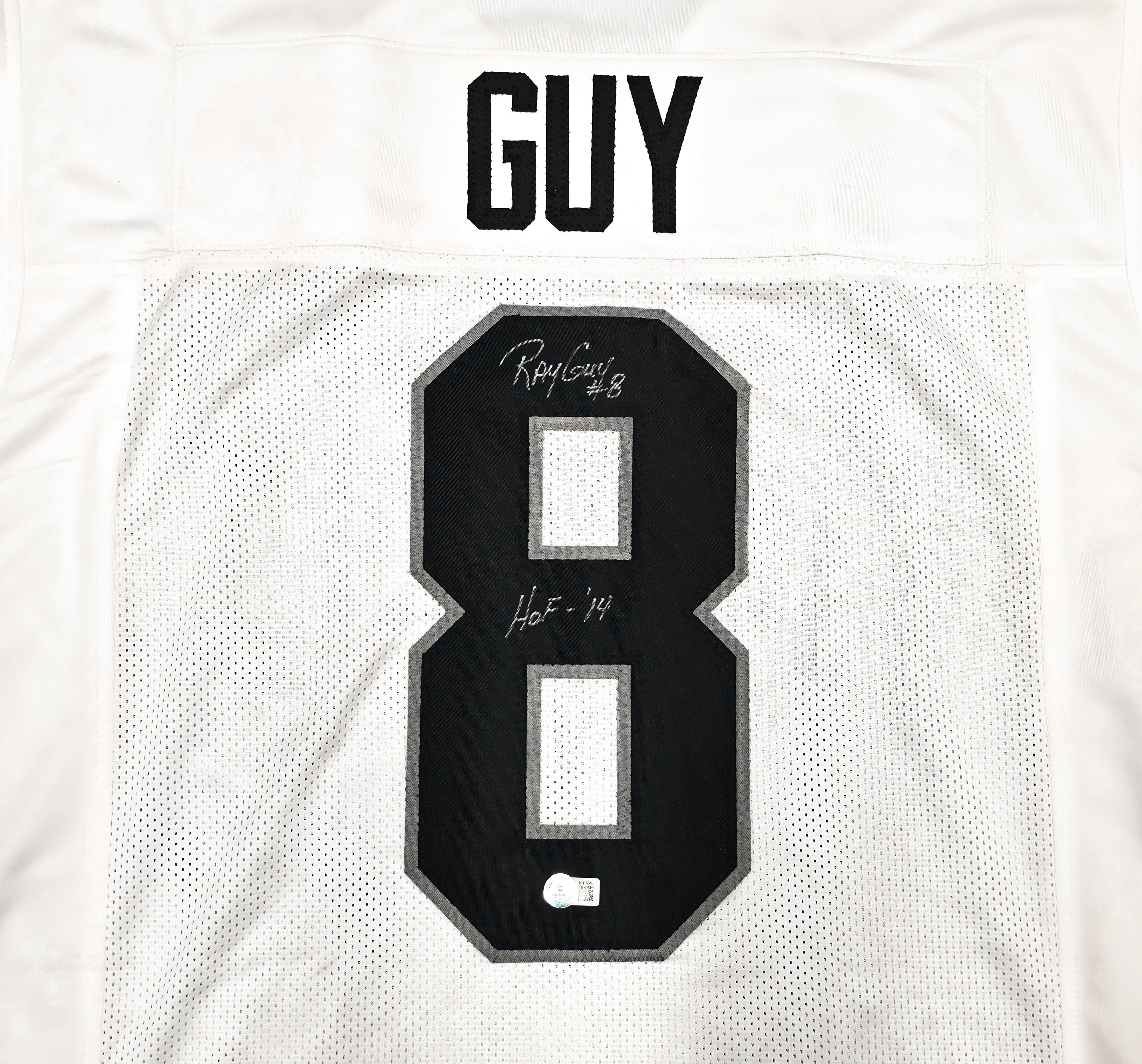 Oakland Raiders Ray Guy Autographed White Jersey "HOF 14" Beckett BAS QR Stock #256904 - Image 2