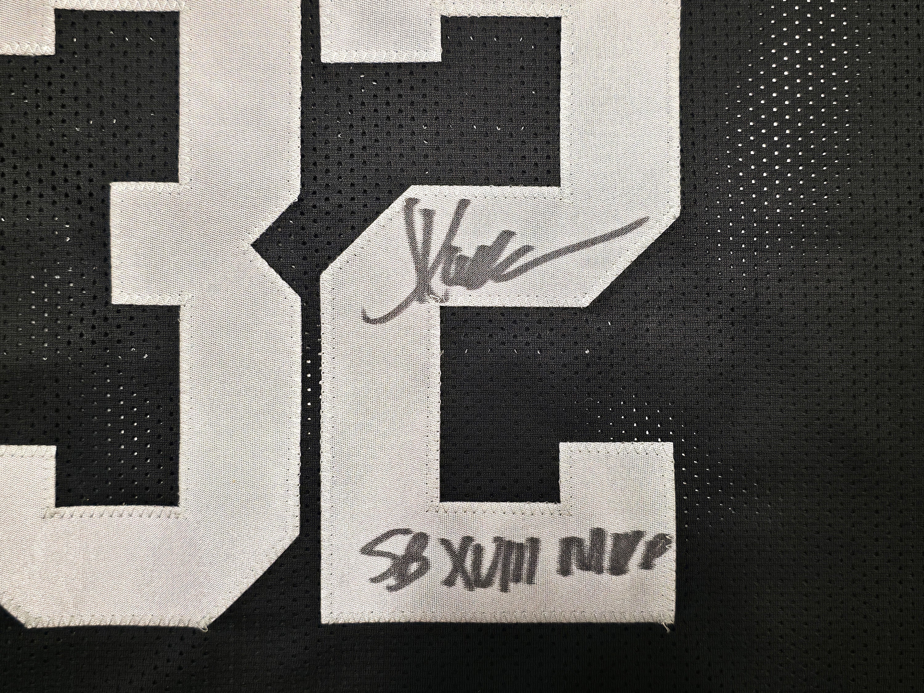 Oakland Raiders Super Bowl MVP's Fred Biletnikoff, Jim Plunkett and Marcus Allen Autographed Black Jersey Beckett BAS Stock #249489 - Image 3