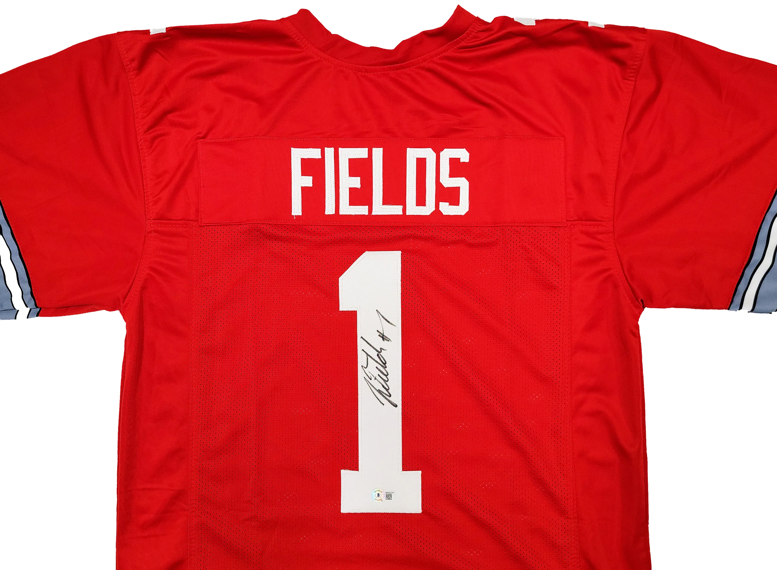 Ohio State Buckeyes Justin Fields Autographed Red Jersey Beckett BAS QR Stock #203904 - Image 3