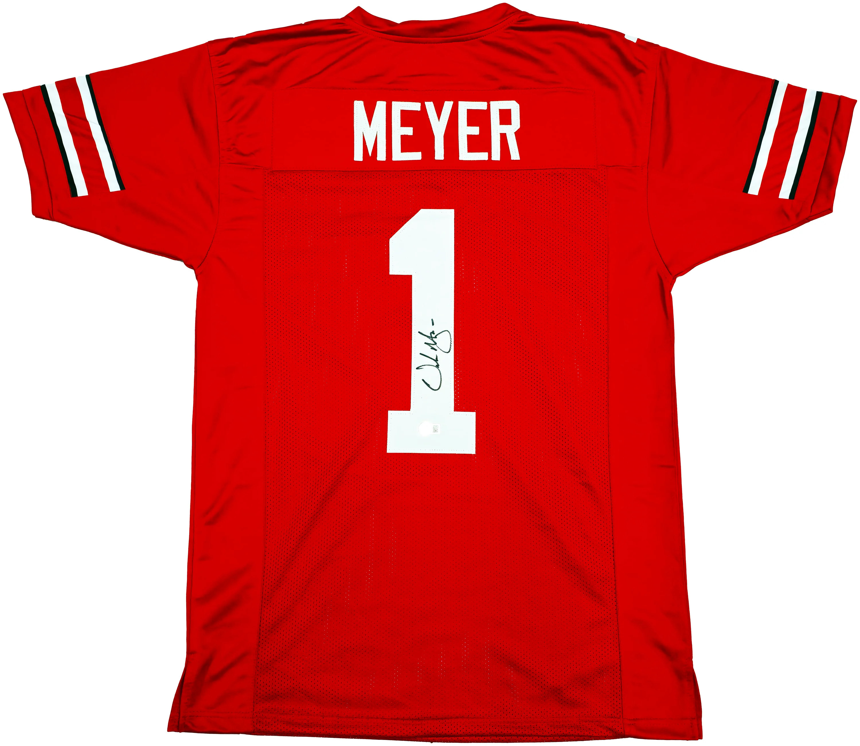 Ohio State Buckeyes Urban Meyer Autographed Red Jersey Beckett BAS Witness Stock #230169 - Image 2