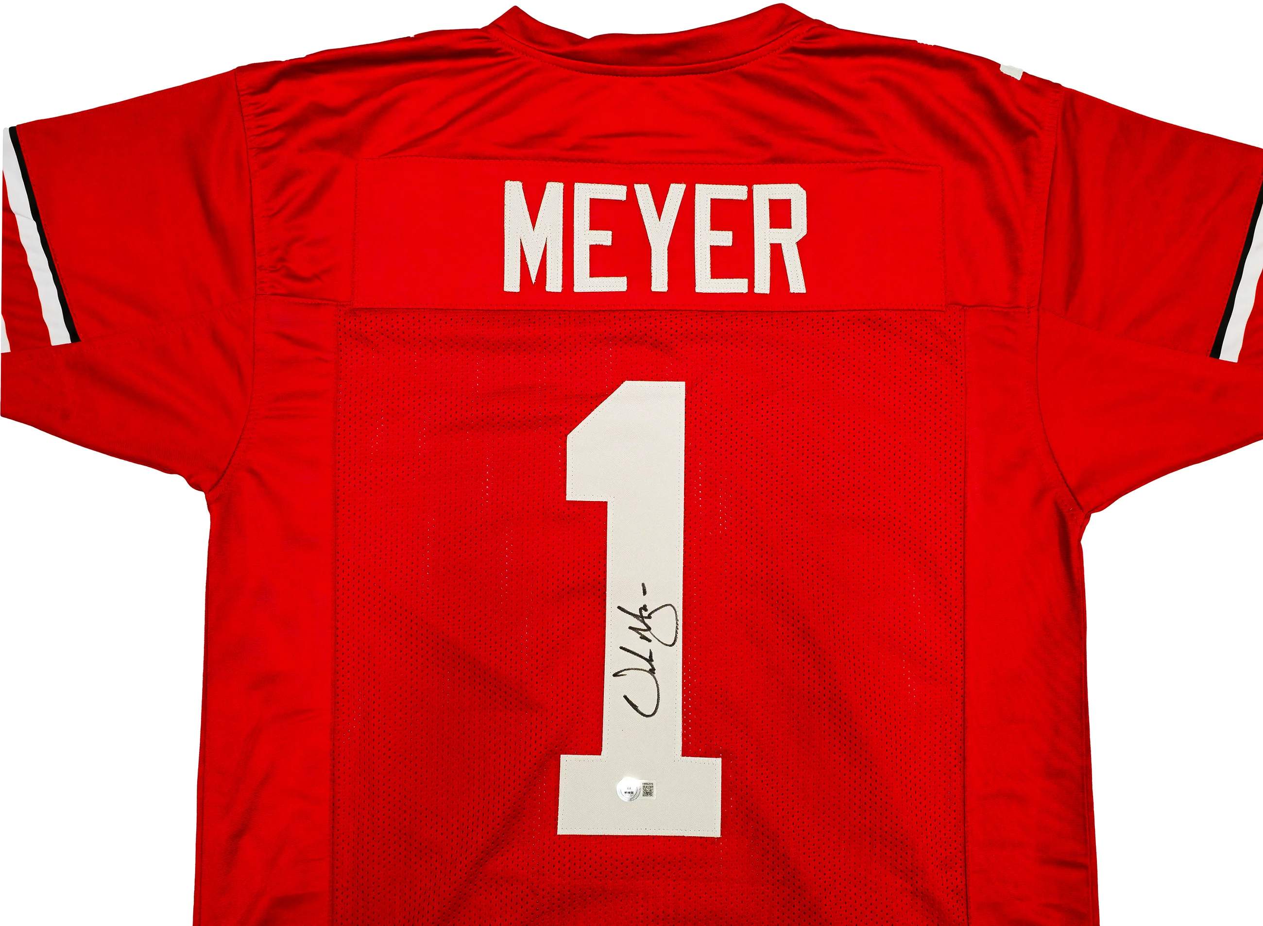 Ohio State Buckeyes Urban Meyer Autographed Red Jersey Beckett BAS Witness Stock #230169 - Image 3