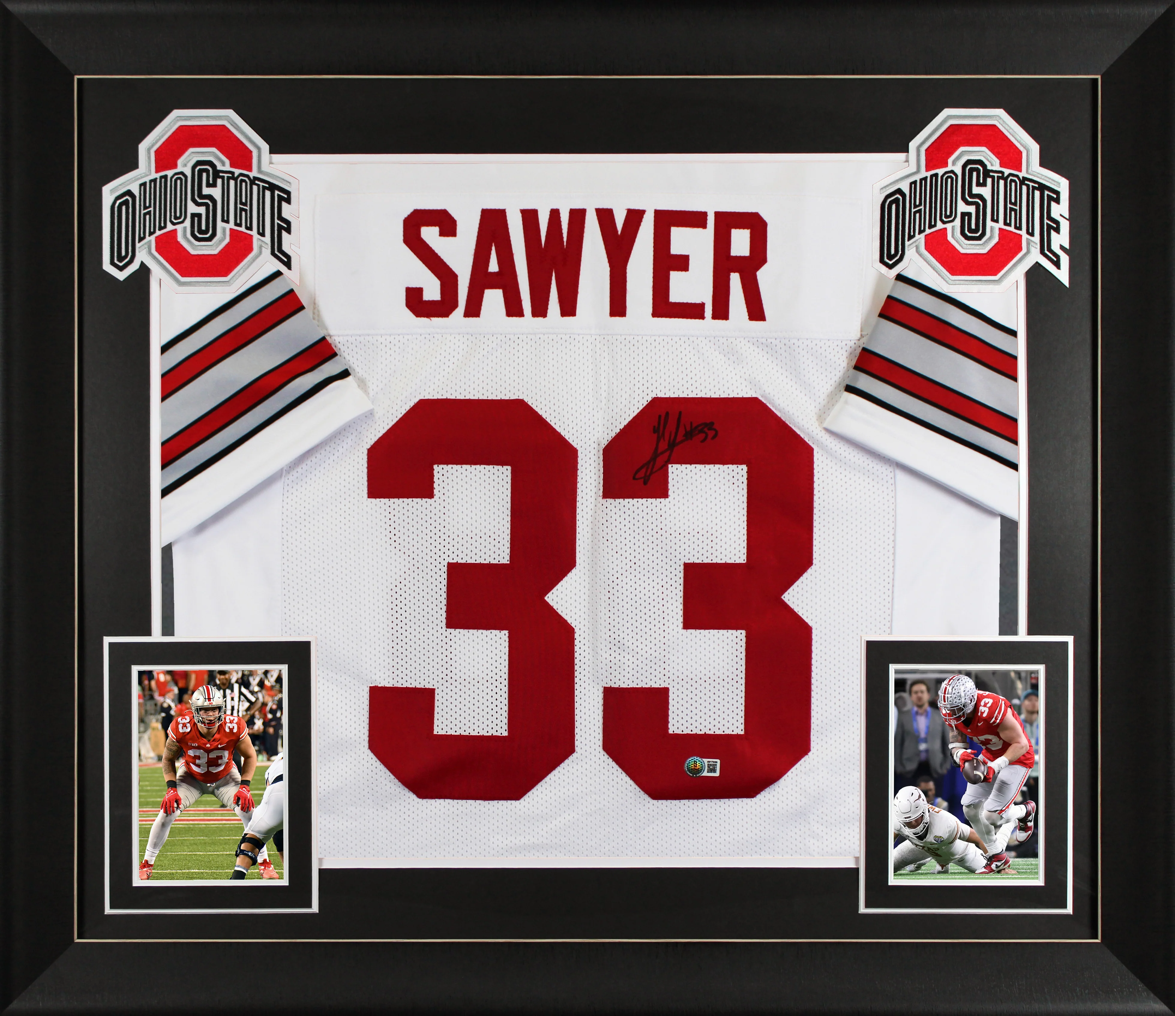 Ohio State Jack Sawyer Signed White Pro Style Framed Jersey BAS Witnessed - Image 2