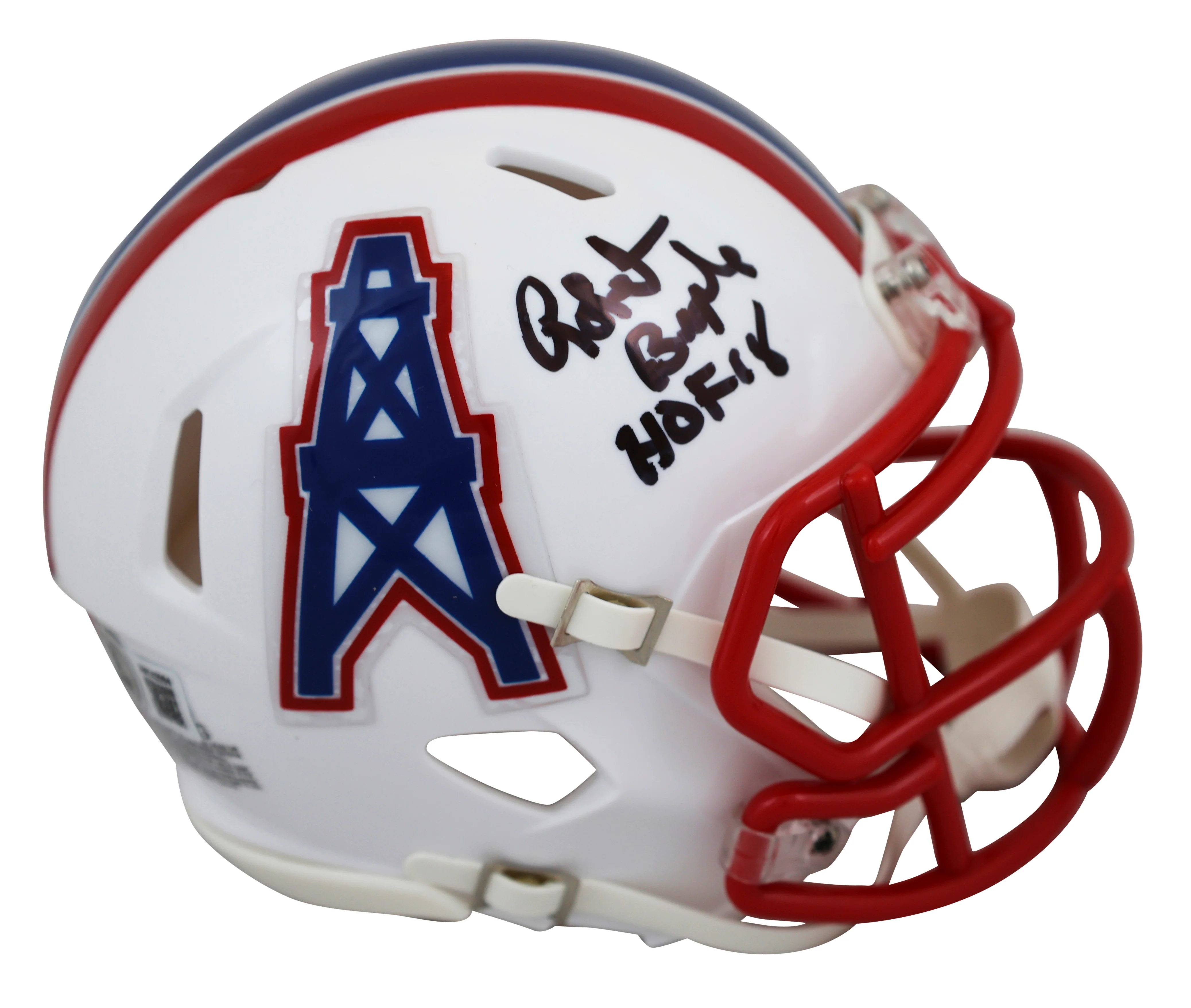 Oilers Robert Brazile "HOF 2018" Signed 1981-98 TB Speed Mini Helmet BAS Witness