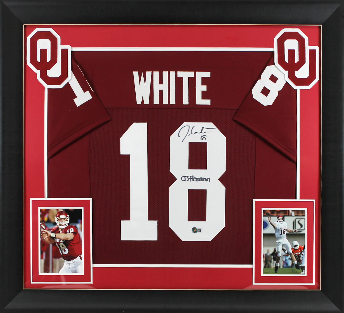 Oklahoma Jason White "03 Heisman" Signed Maroon Pro Style Framed Jersey BAS Wit - Image 2