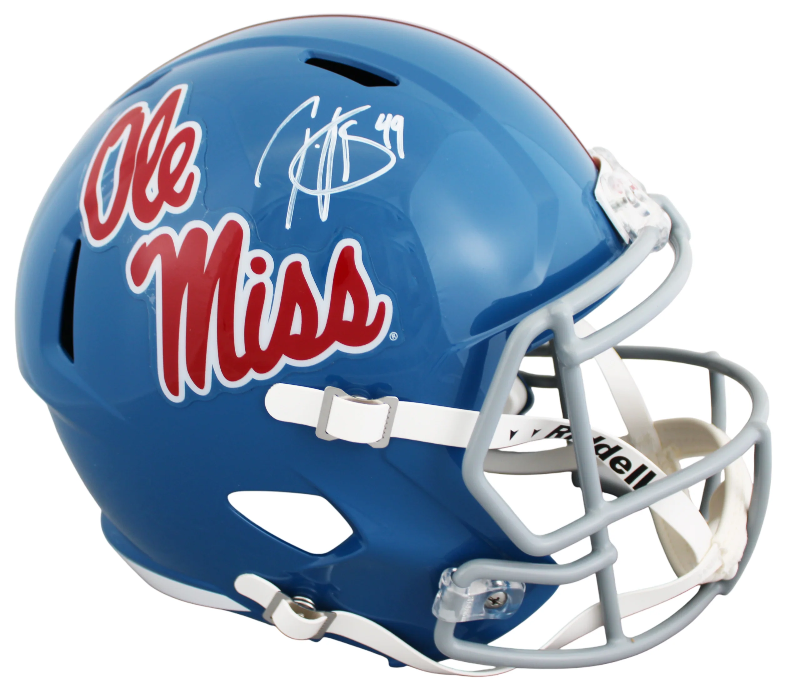 Ole Miss Patrick Willis Signed Powder Blue F/S Speed Rep Helmet W/ Case BAS Wit - Image 3