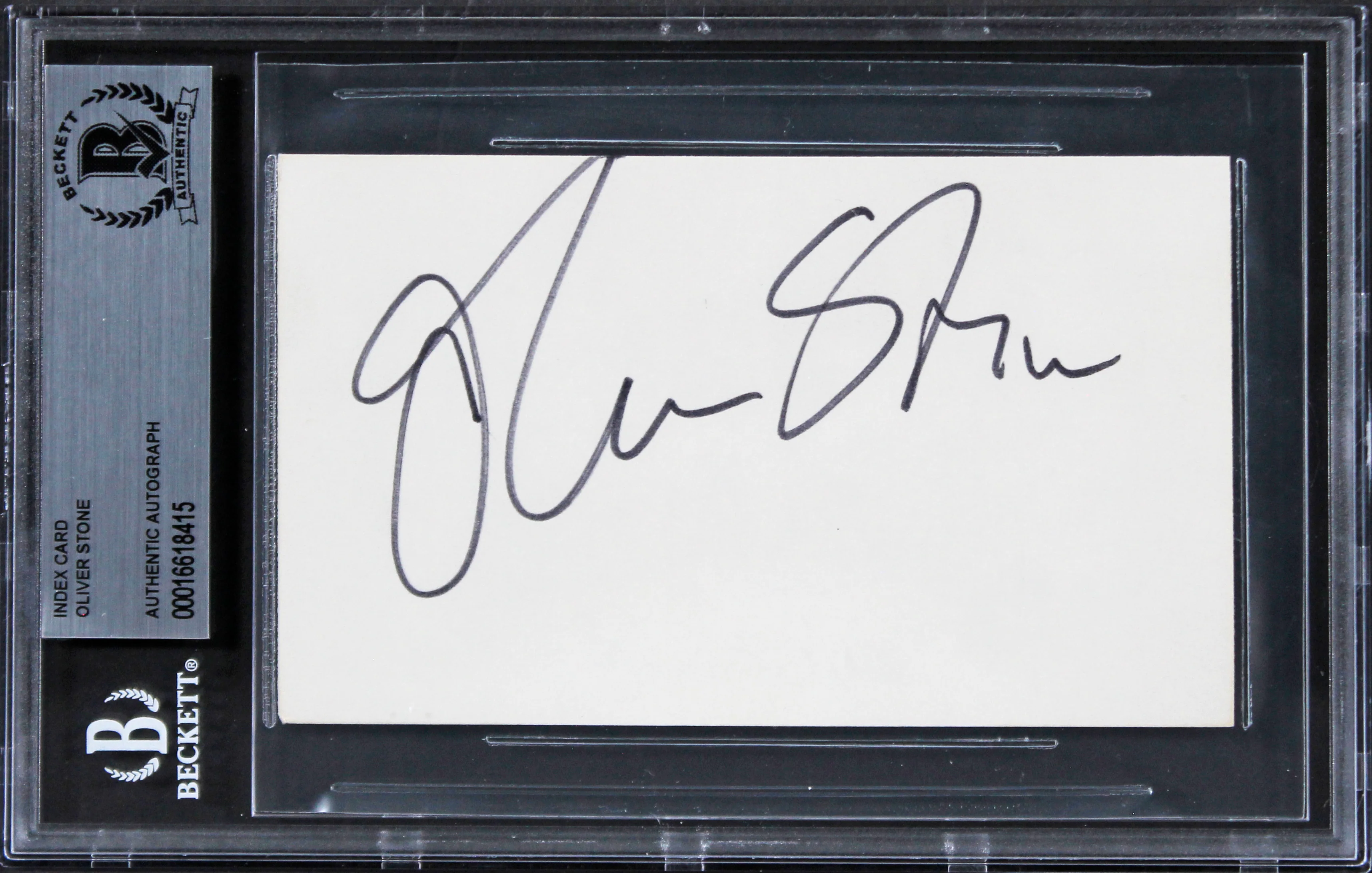 Oliver Stone Platoon Authentic Signed 3x5 Index Card Autographed BAS Slabbed 2 - Image 2