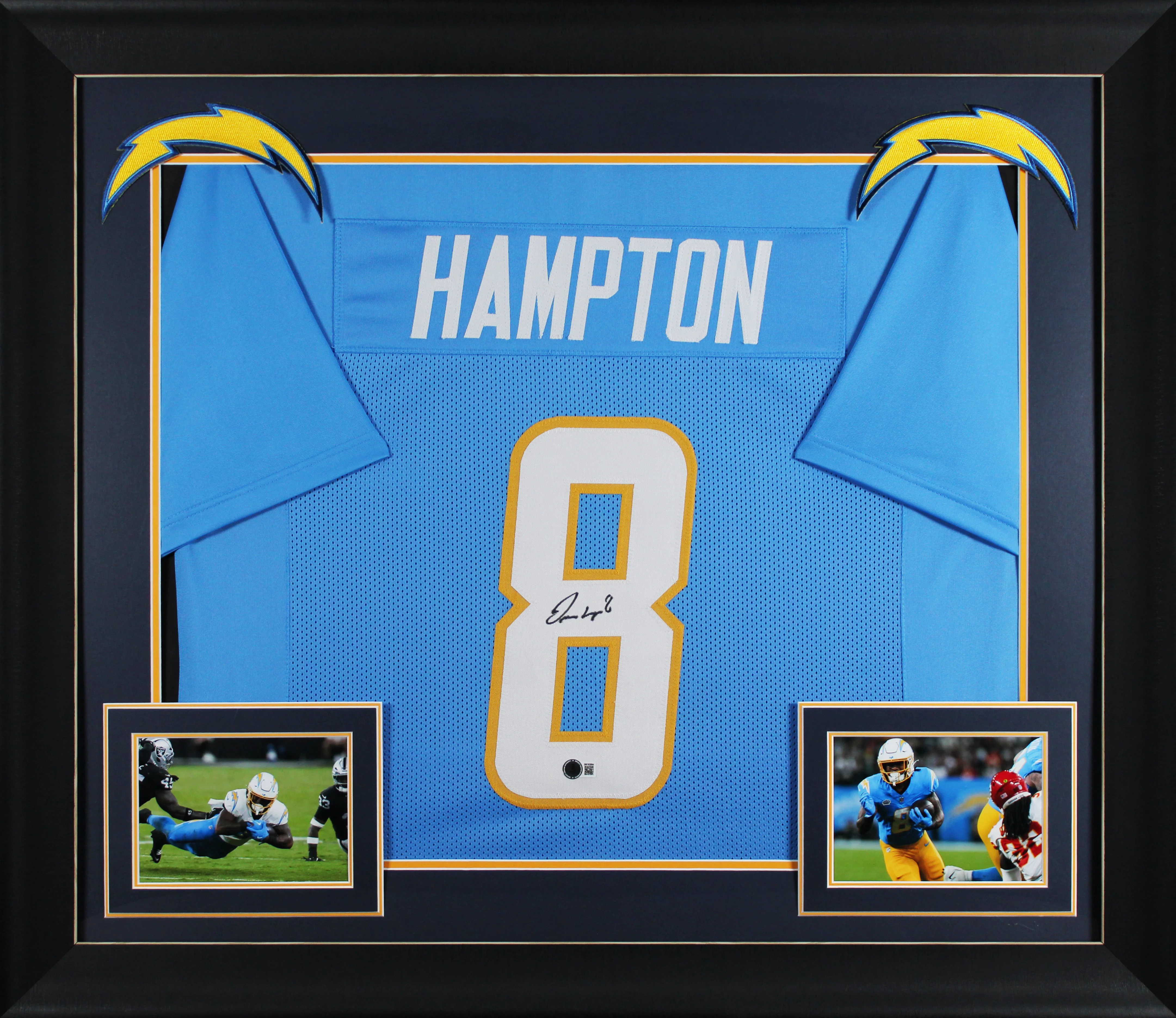 Omarion Hampton Authentic Signed Powder Blue Pro Style Framed Jersey BAS Witness - Image 2