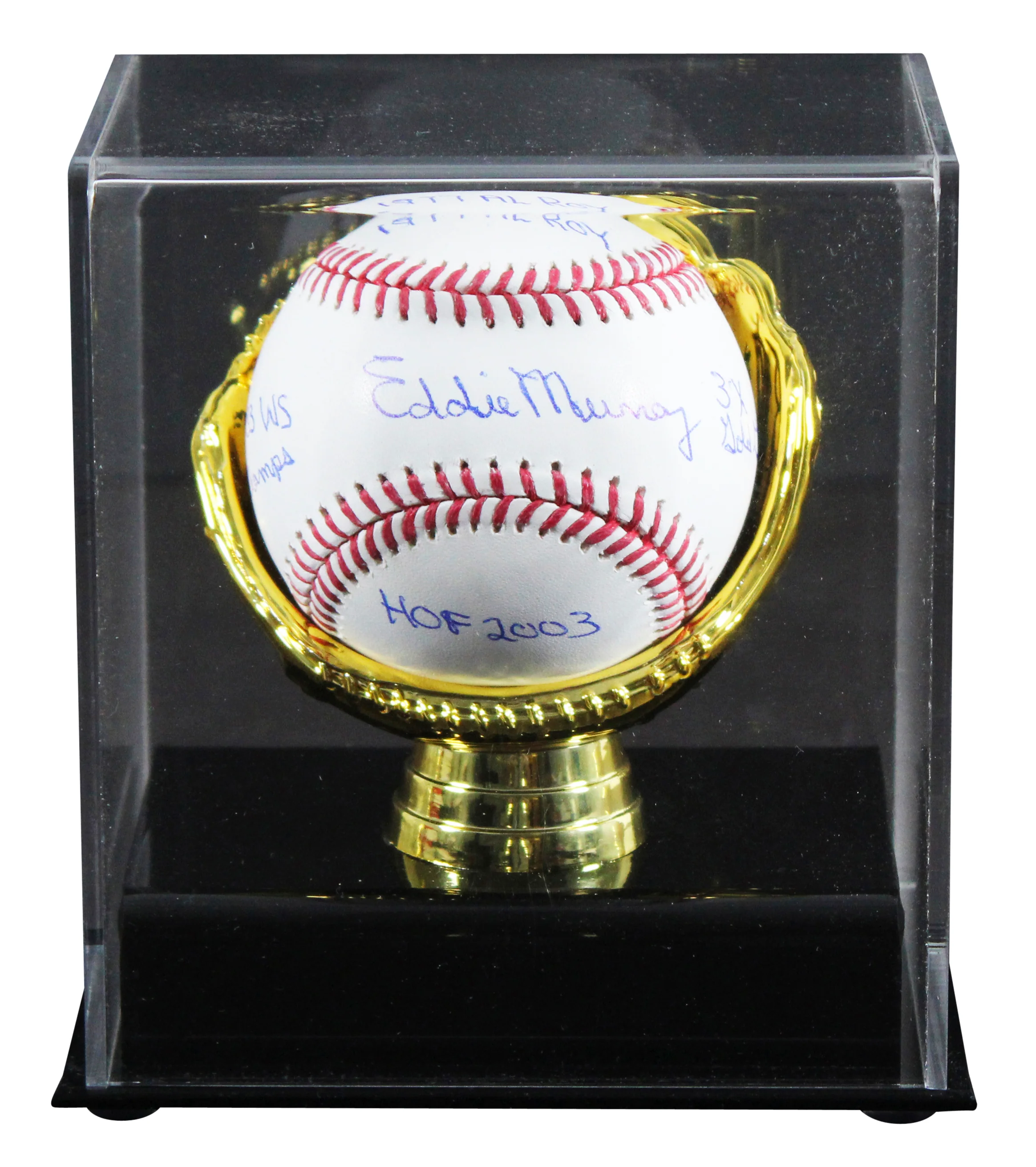 Orioles Eddie Murray "Career Stat" Signed Manfred Oml Baseball W/ Case BAS Wit - Image 2