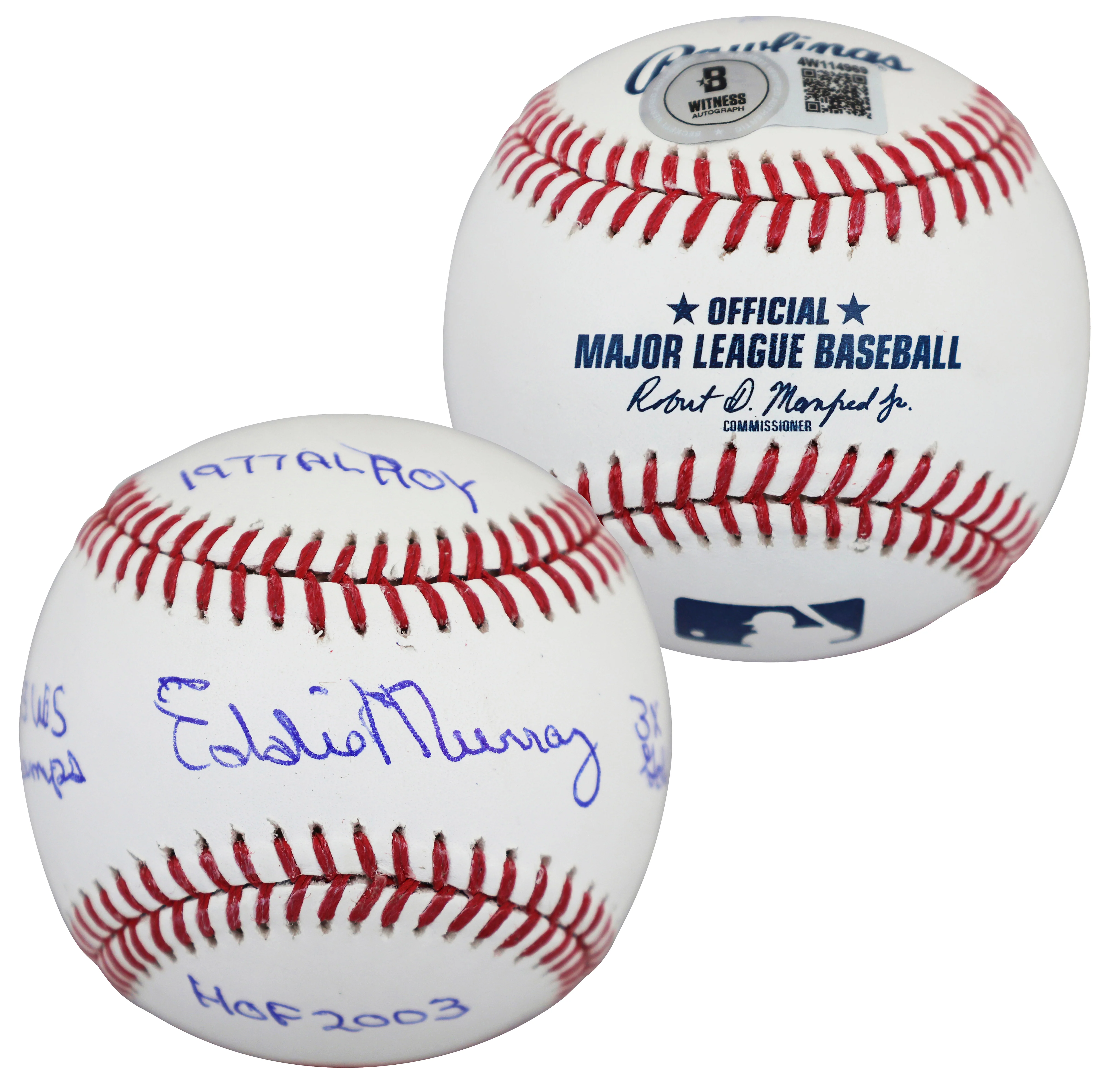 Orioles Eddie Murray "Career Stat" Signed Manfred Oml Baseball W/ Case BAS Wit - Image 3