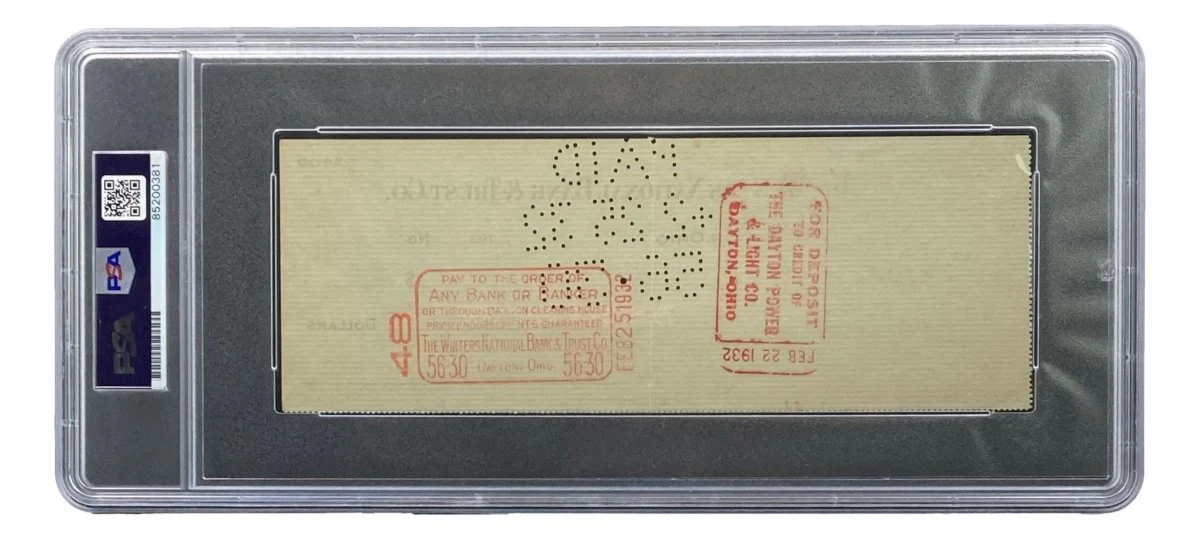 Orville Wright Signed Slabbed Bank Check PSA/DNA 85200381 - Image 2