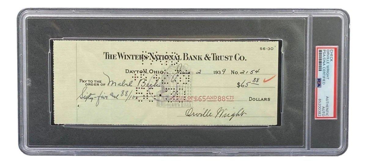 Orville Wright Signed Slabbed Bank Check PSA/DNA 85200382
