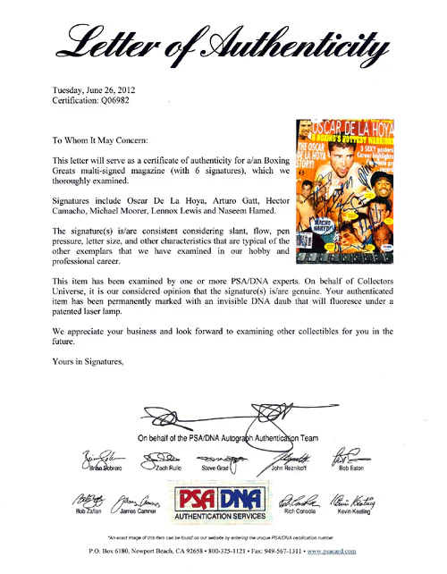 Boxing Greats Autographed Magazine Cover With 6 Total Signatures Including Arturo Gatti & Oscar De La Hoya PSA/DNA #Q06982 - Image 2