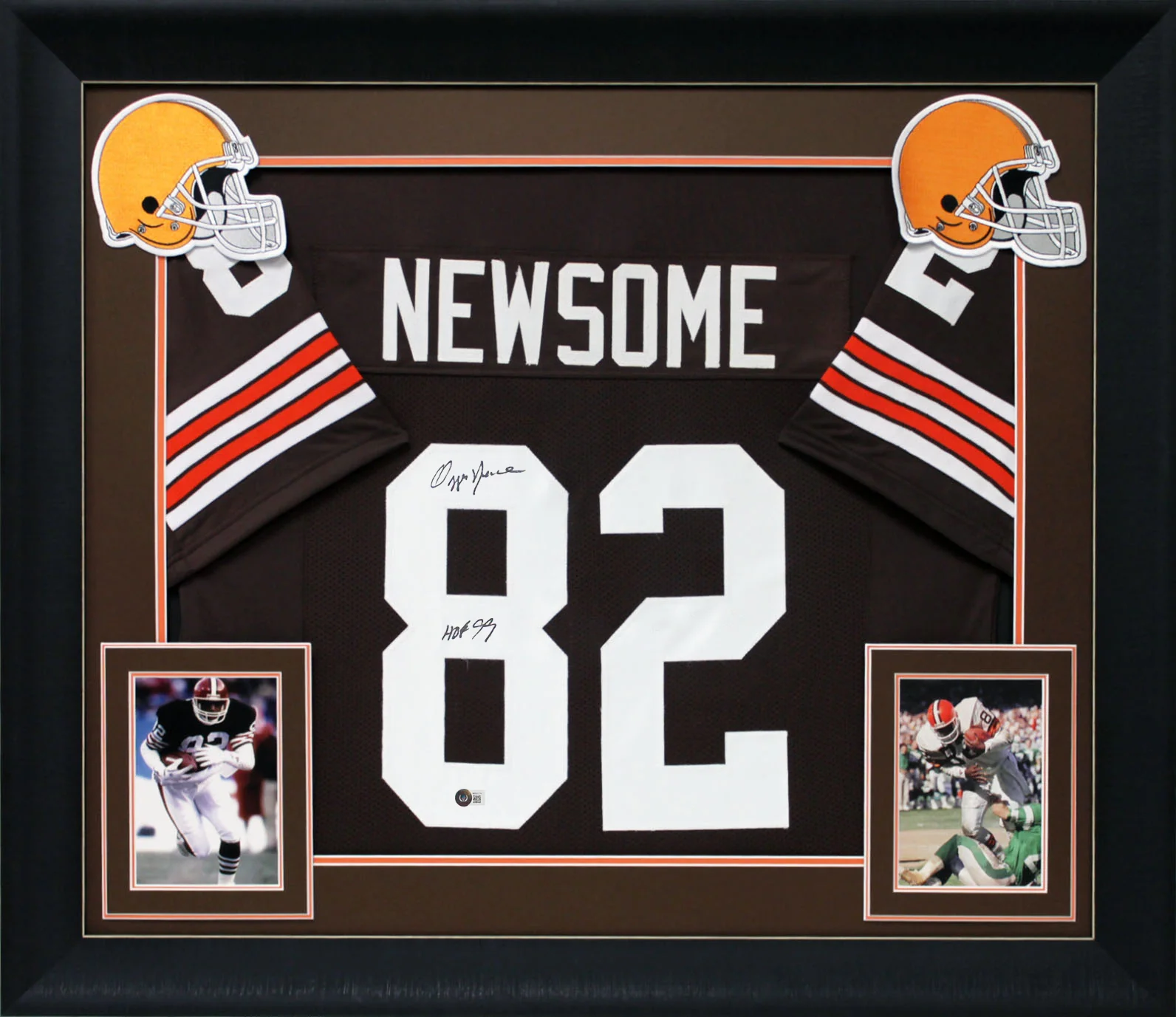 Ozzie Newsome "HOF 99" Signed Brown Pro Style Framed Jersey BAS Witnessed - Image 2