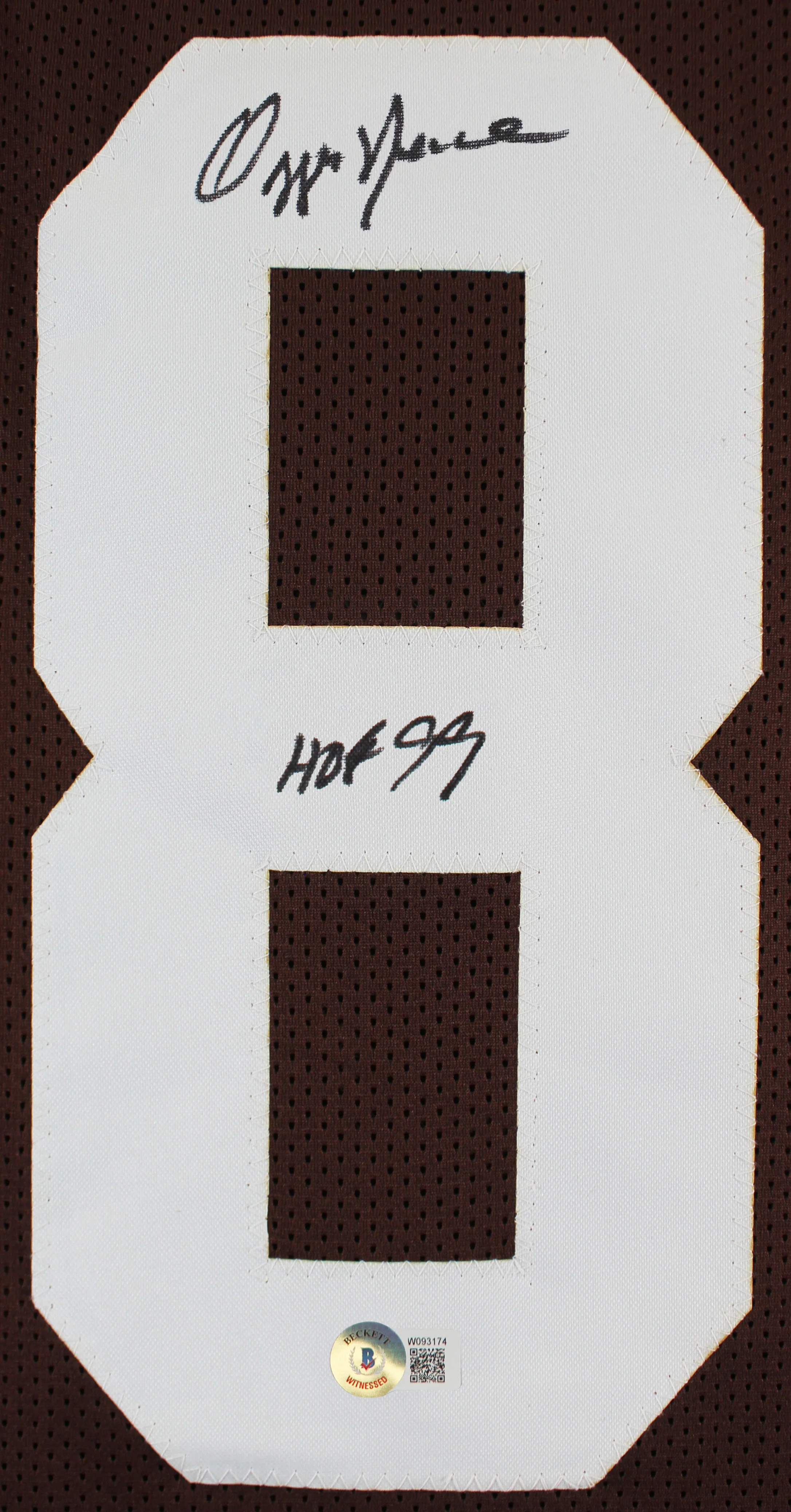 Ozzie Newsome "HOF 99" Signed Brown Pro Style Framed Jersey BAS Witnessed - Image 3