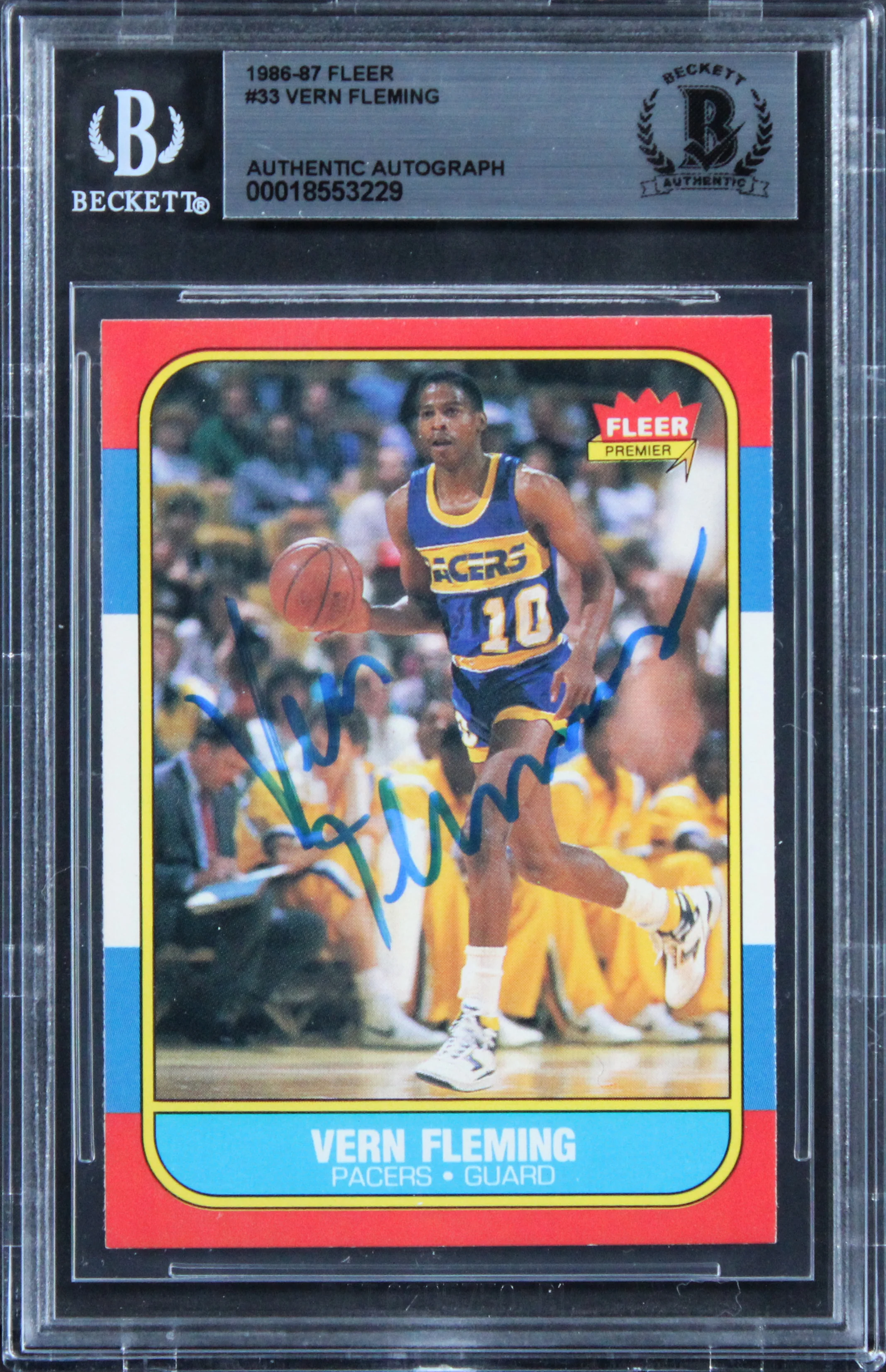 Pacers Vern Fleming Authentic Signed 1986 Fleer #33 Card BAS Slabbed - Image 2