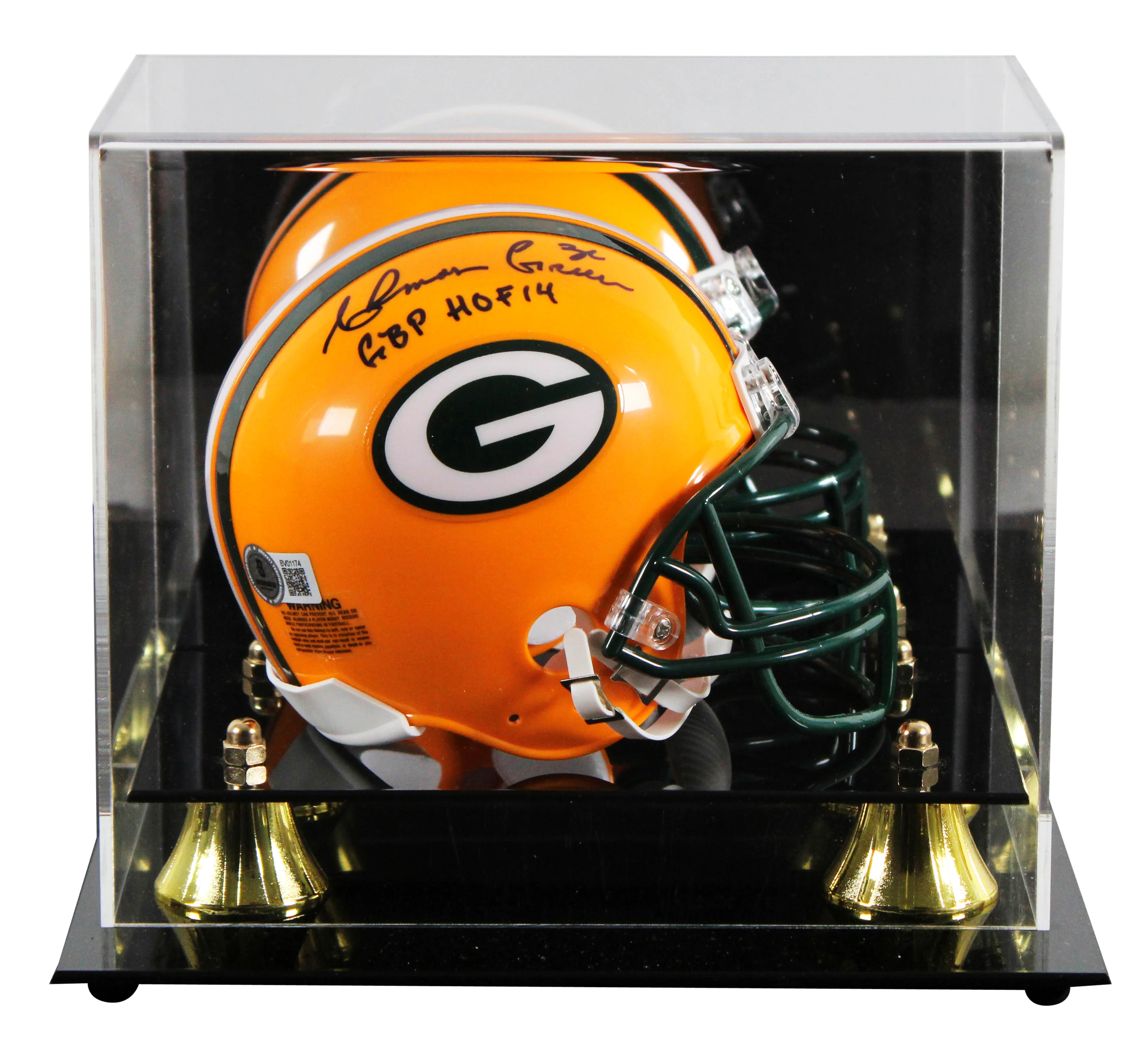 Packers Ahman Green "GBP HOF 14" Signed VSR4 Rep Mini Helmet W/ Case BAS 1 - Image 2