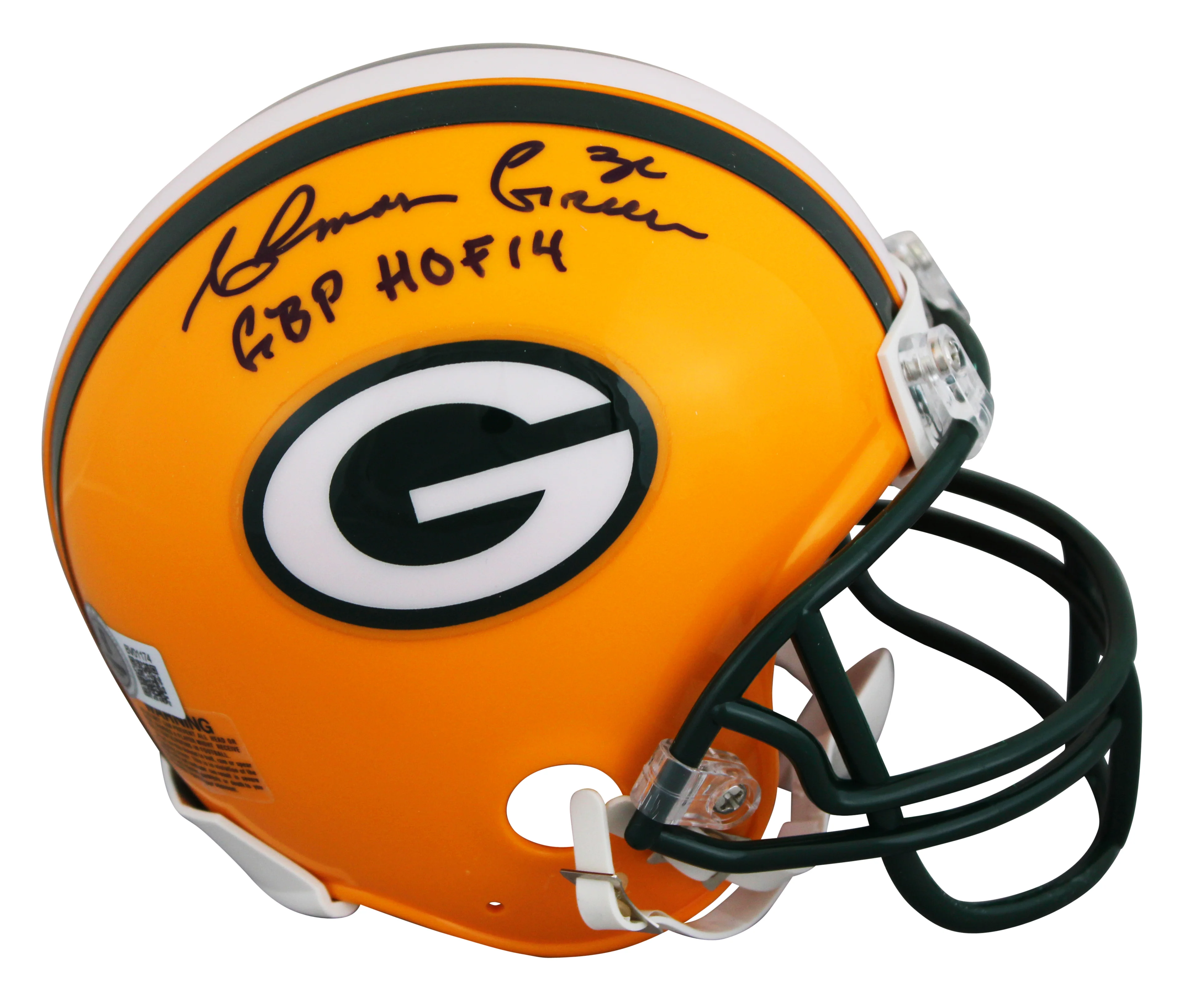 Packers Ahman Green "GBP HOF 14" Signed VSR4 Rep Mini Helmet W/ Case BAS 1 - Image 3