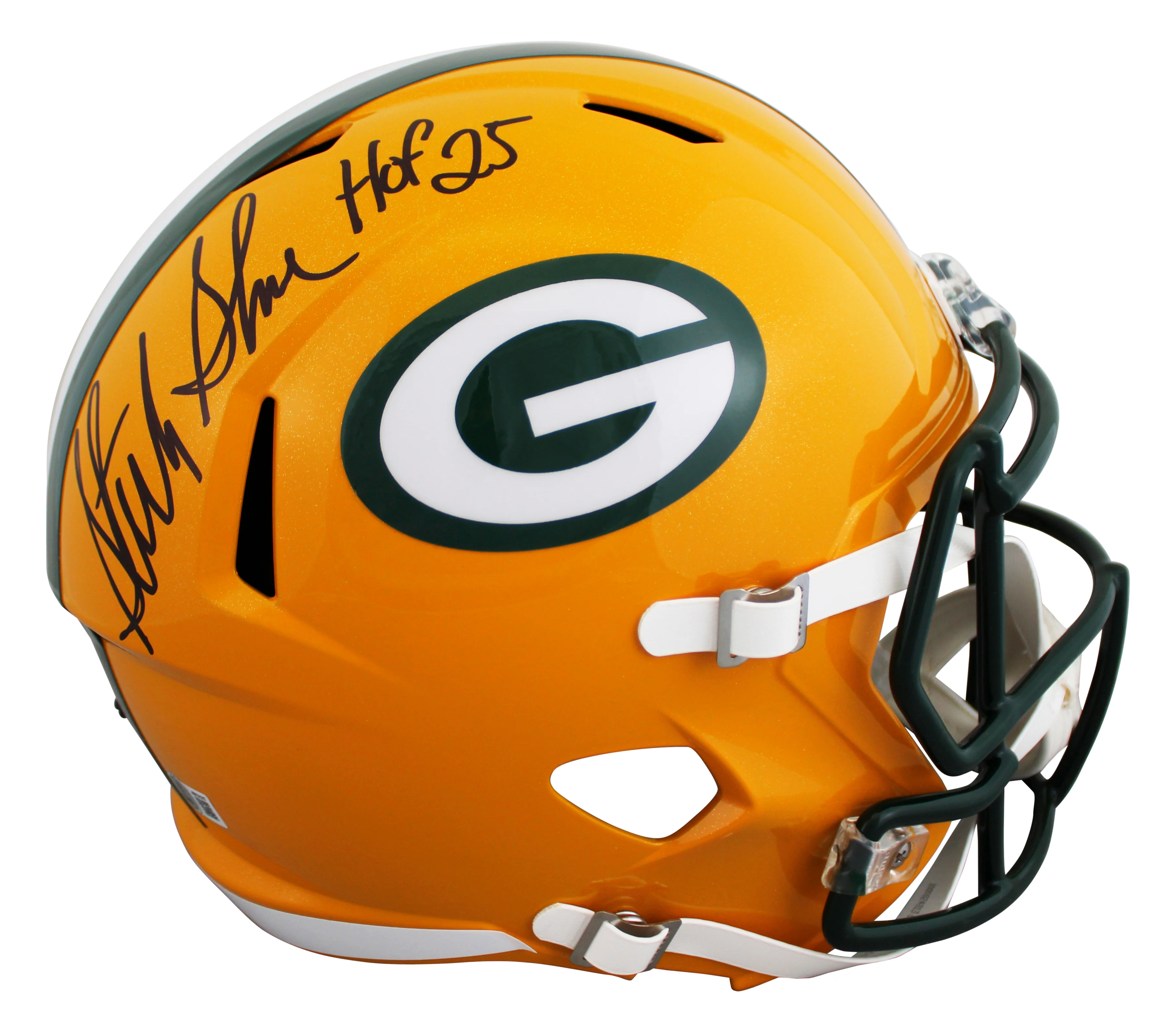 Packers Sterling Sharpe "HOF 25" Signed F/S Speed Rep Helmet W/ Case BAS Witness - Image 3