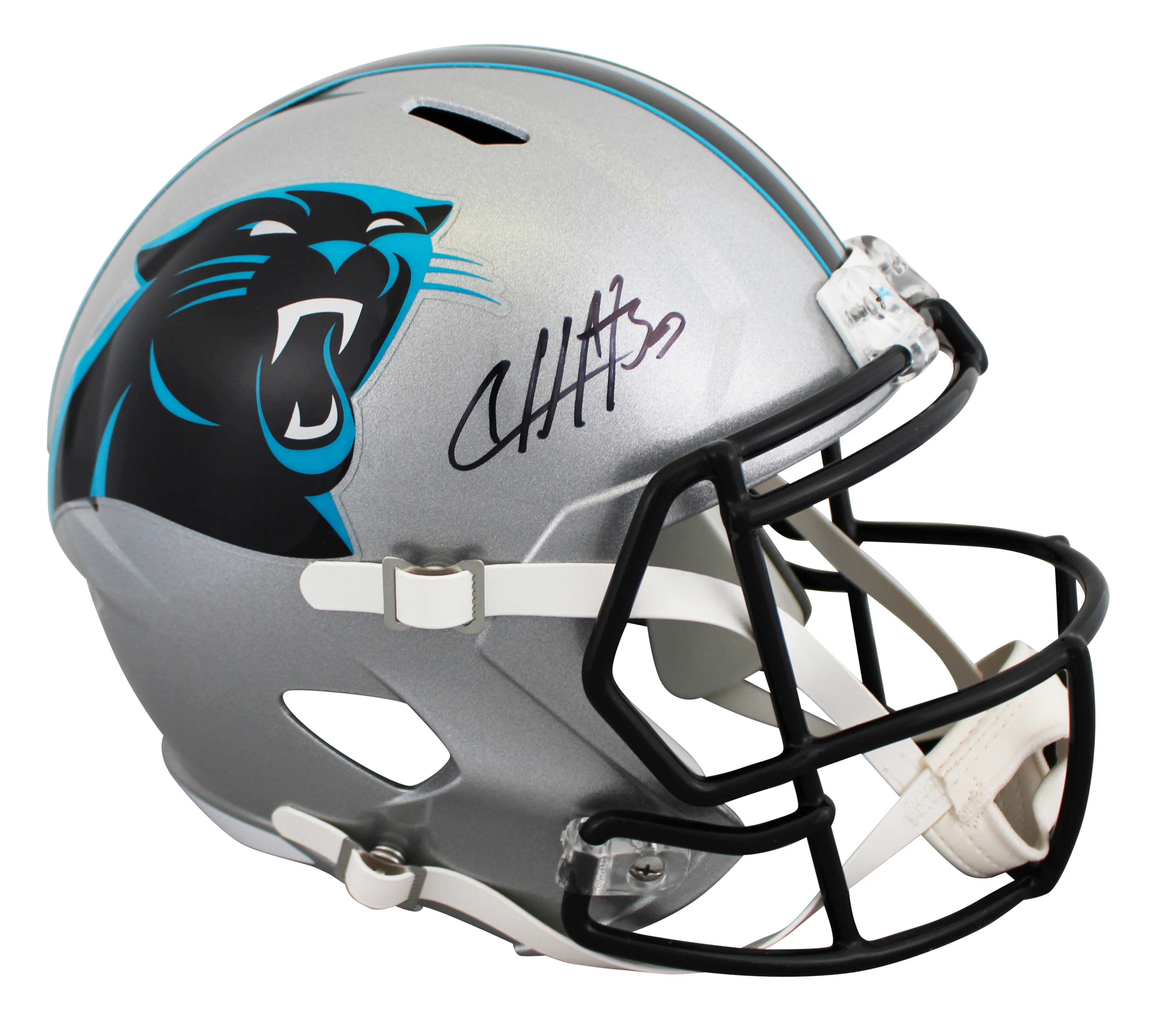Panthers Chuba Hubbard Authentic Signed Full Size Speed Rep Helmet BAS Witnessed - Image 2
