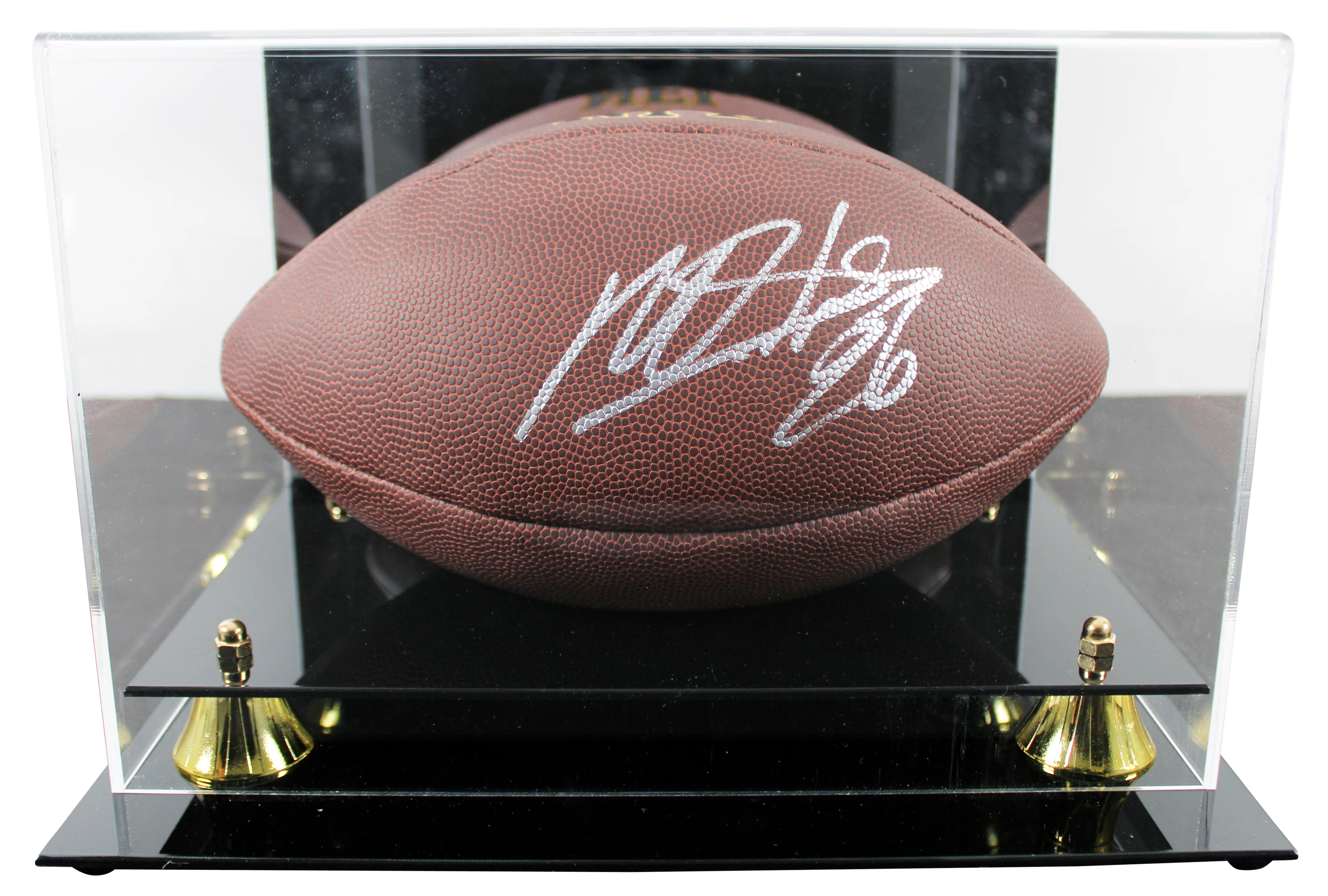Panthers Miles Sanders Signed Wilson Super Grip Football W/ Case BAS Witnessed - Image 2