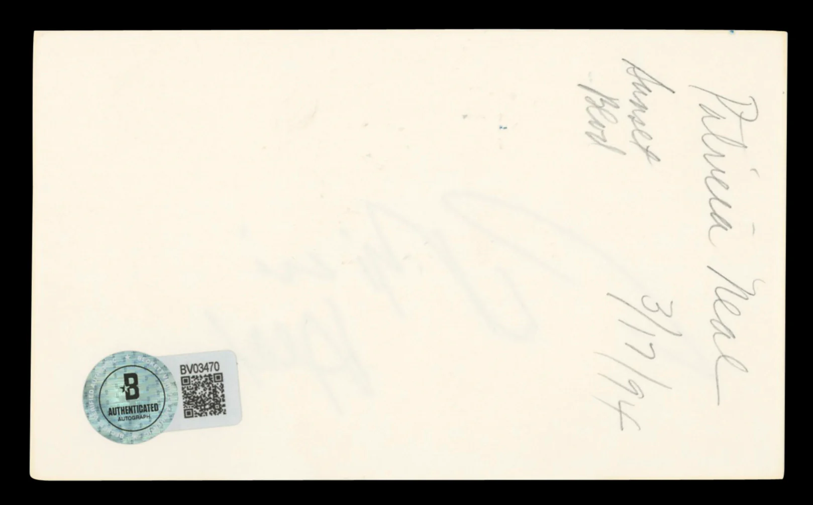 Patricia Neal Hud Authentic Signed 3x5 Index Card Autographed BAS #BV03470 - Image 3
