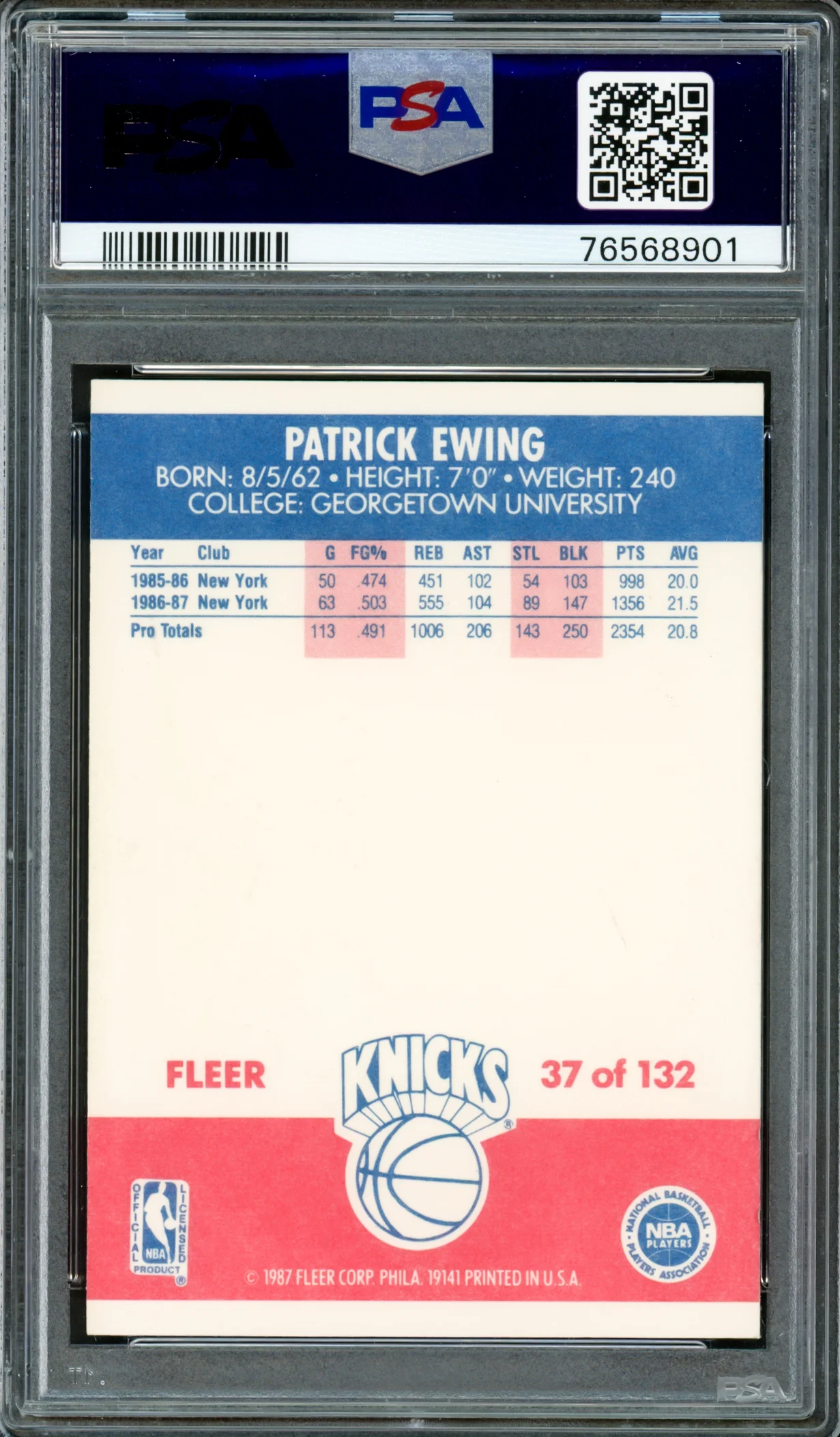 Patrick Ewing Autographed 1987-88 Fleer Card #37 New York Knicks PSA 6 Auto Grade Gem Mint 10 PSA/DNA #76568901 - Image 2