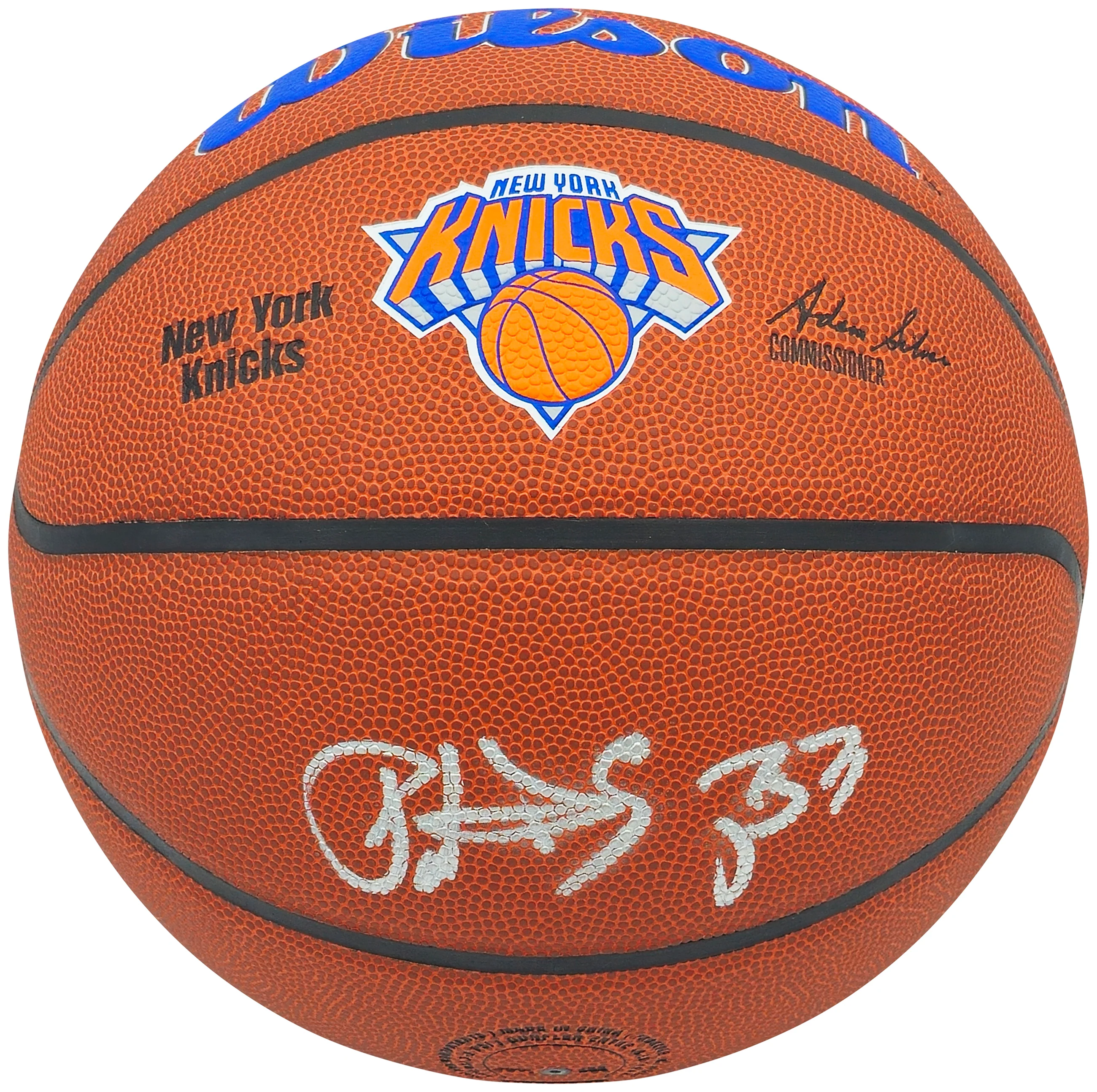 Patrick Ewing Autographed Composite Leather New York Knicks Logo Basketball Beckett BAS Witness Stock #236549